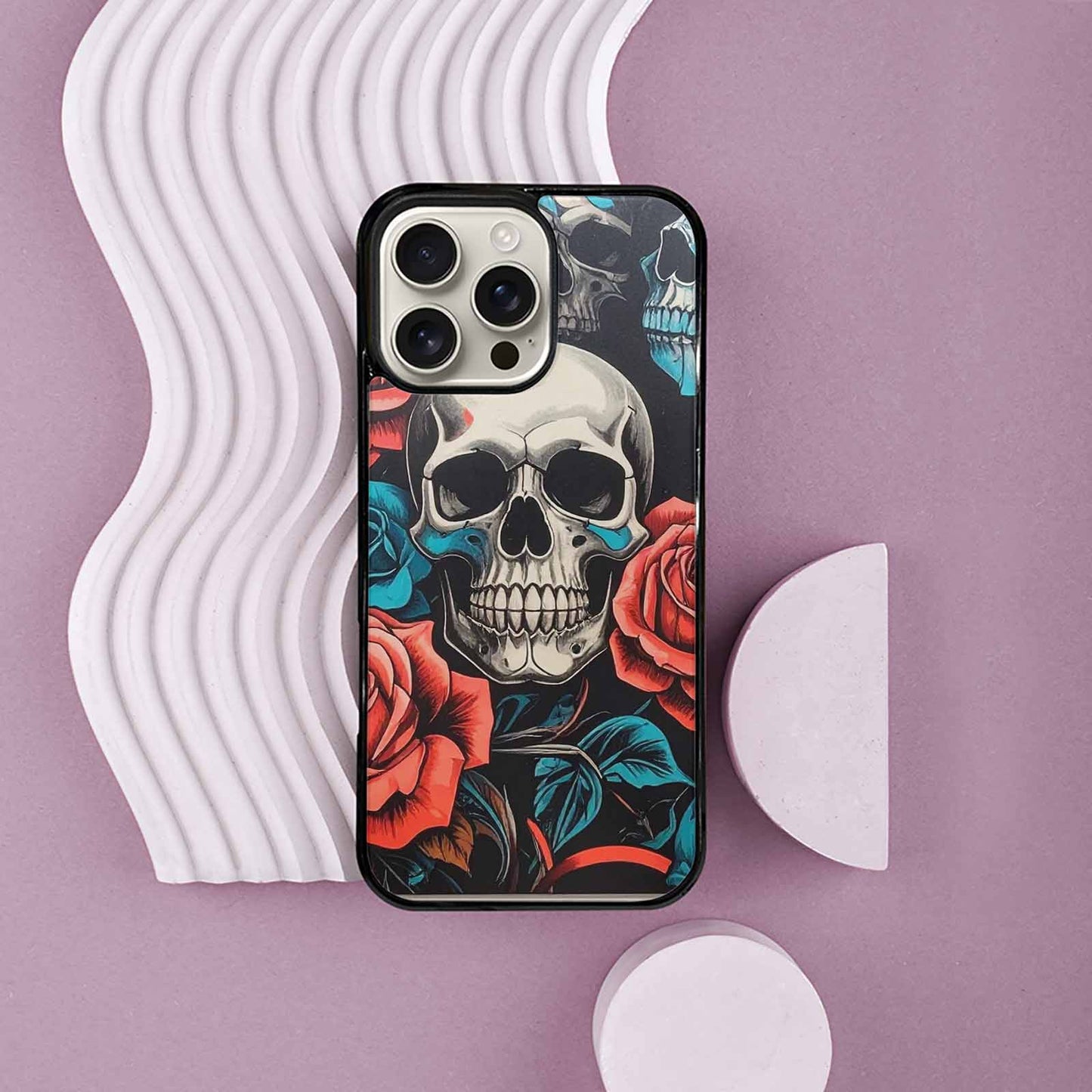 iPhone 16 Pro Max Case — Skulls Roses Biker Tattoo, Custom Art Phone Cover