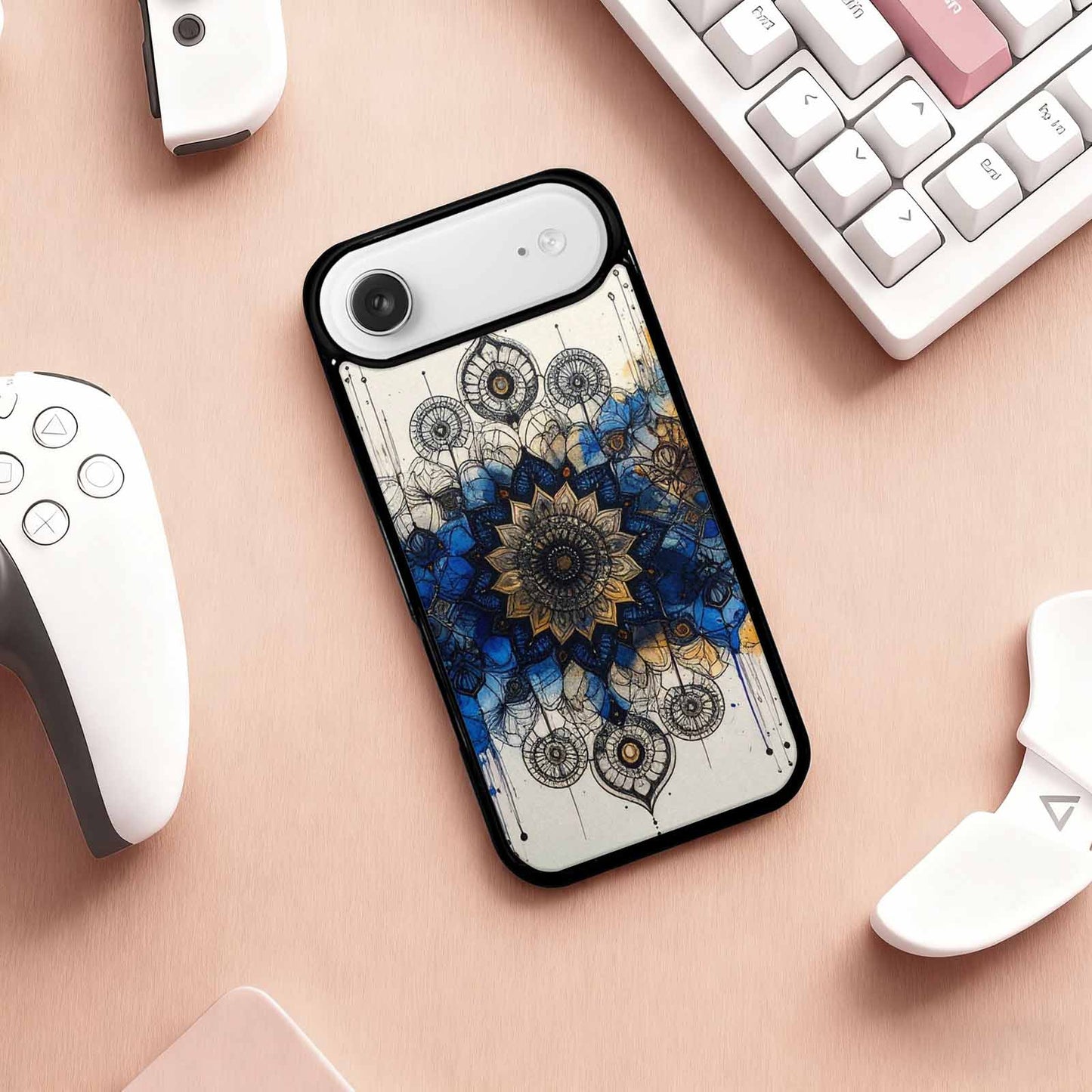 iPhone 17 Air Case — Black Blue Ink Mandala Medallion Original, Custom Art Phone Cover
