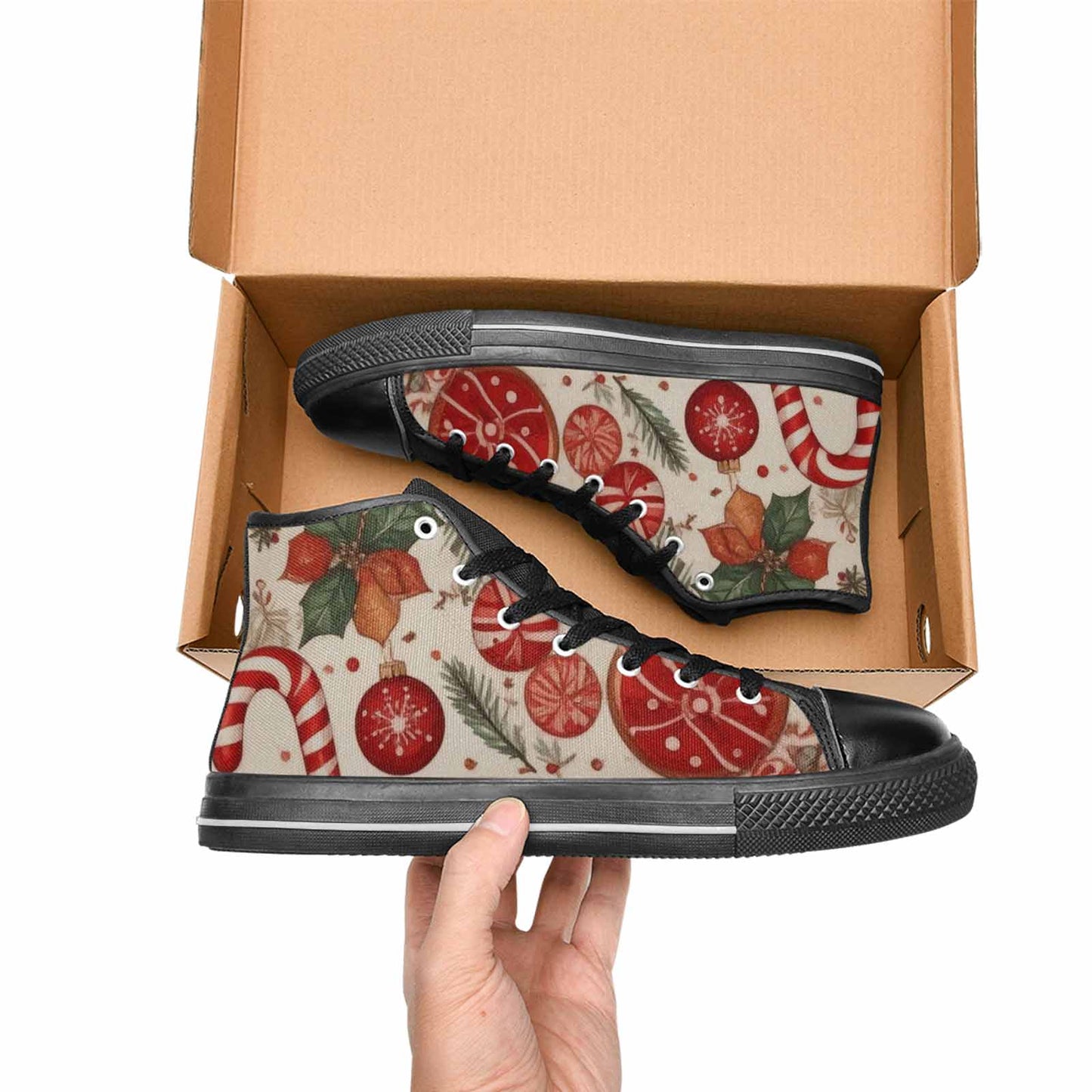 MEN'S Christmas Holly Snowflake High Top Canvas Dark Academia Custom Shoes