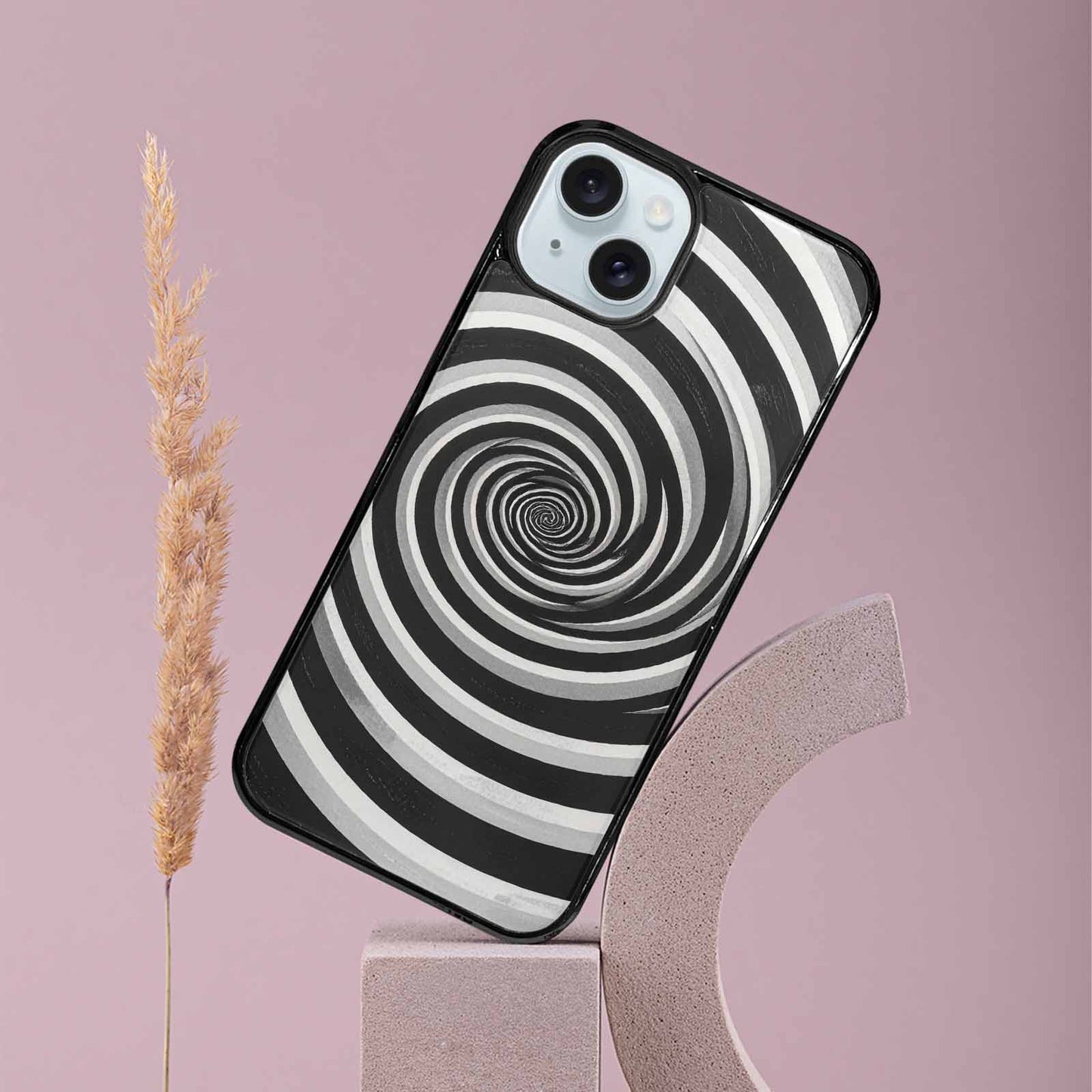 iPhone 15 Plus Case — Hypnotic Spiral Optical Illusion Motif High, Customized Protective Case