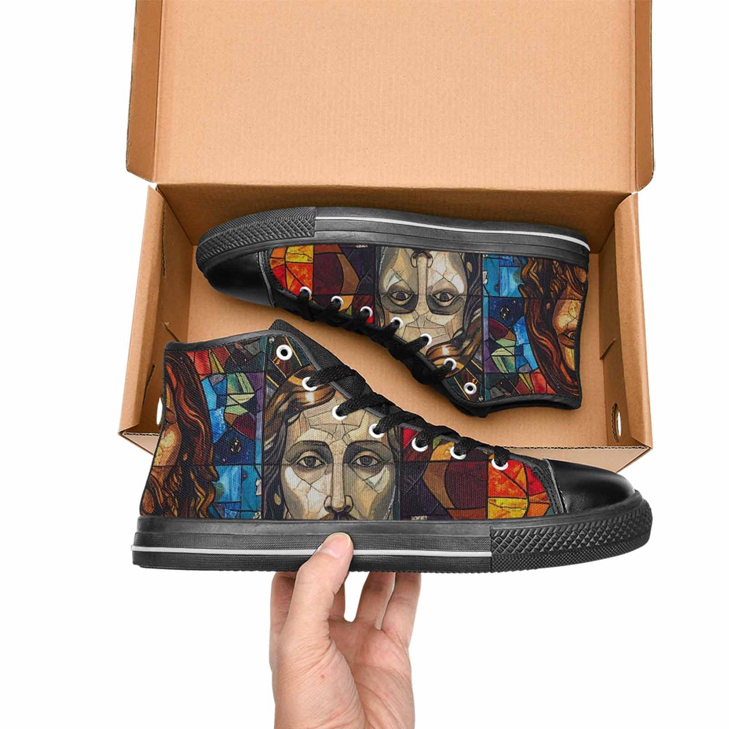 WOMEN'S Jesus Face Small High Top Canvas Neon Fantasy Shoes