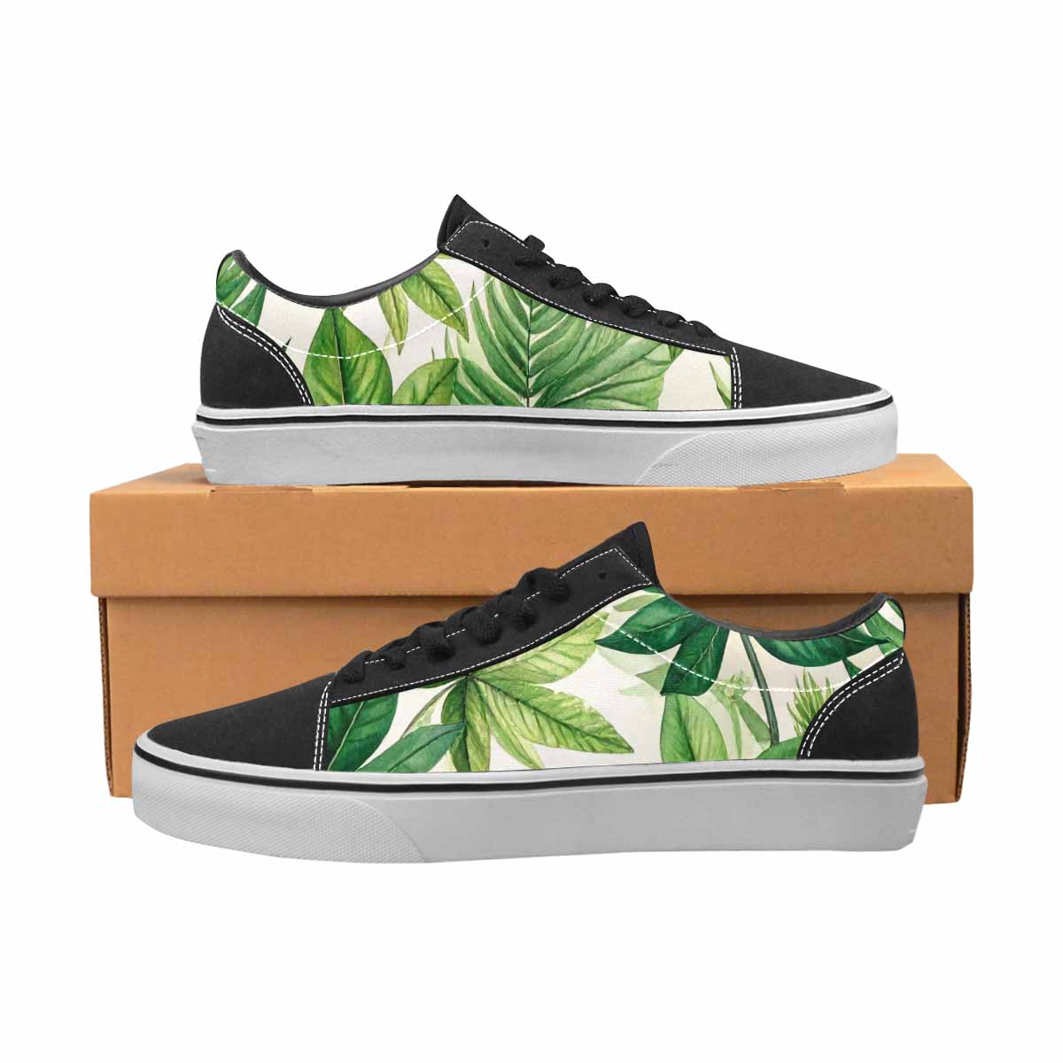 WOMEN'S Seven-Point Palmate Leaf Canvas Lace-Up Wallpaper Art Sneakers