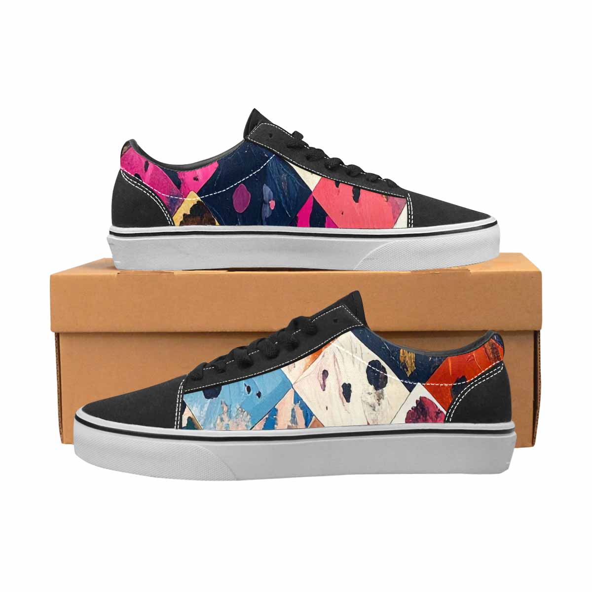 WOMEN'S Cow Animal Print Canvas Lace-Up Vibrant Chaos Custom Sneakers