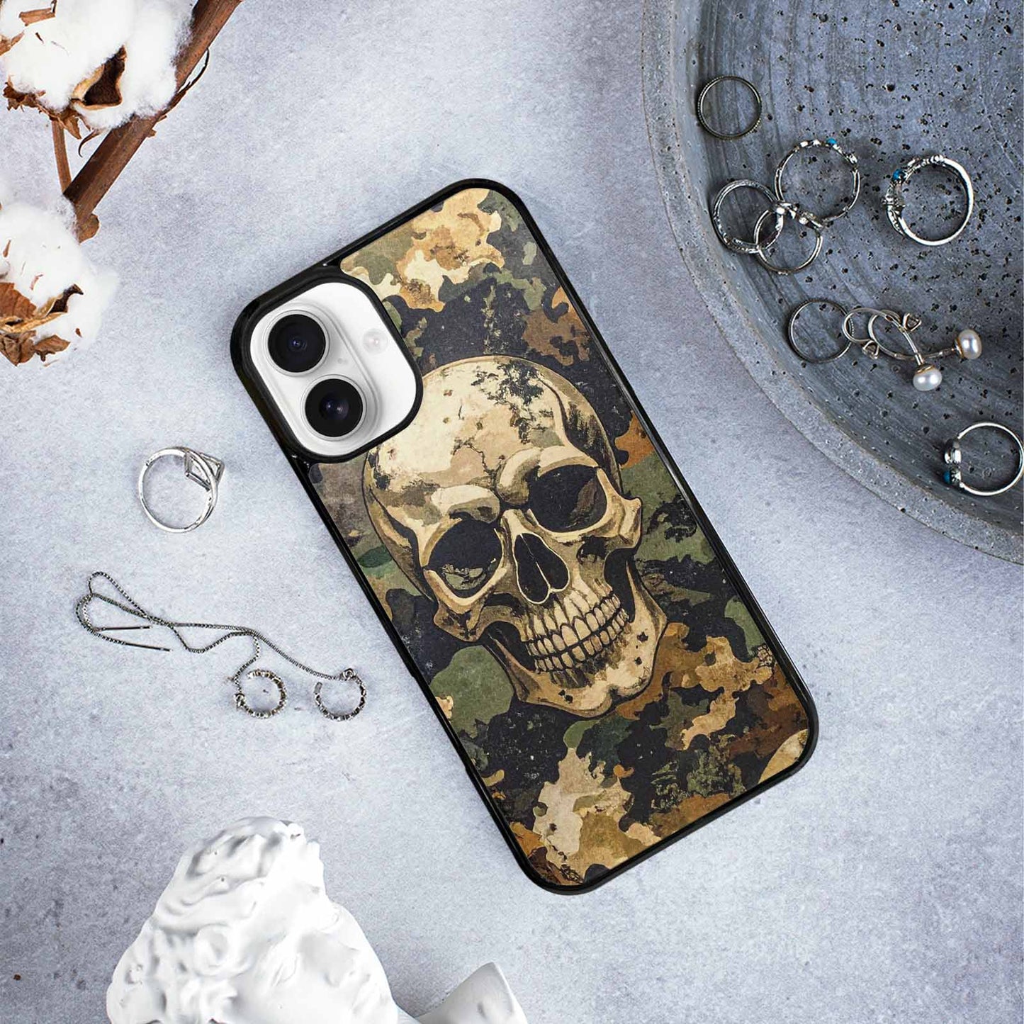iPhone 16 Plus Case — Military Camo Skull Custom, Custom Printed Phone Case