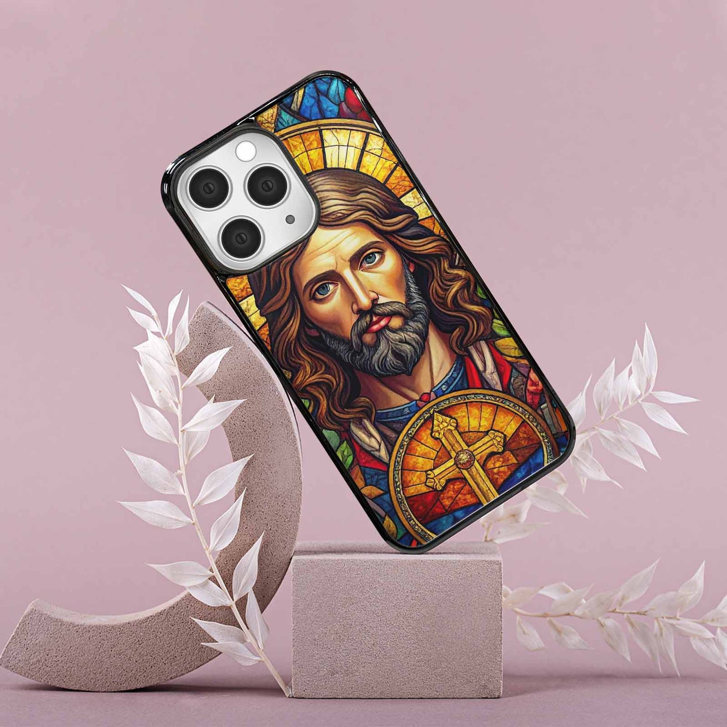 iPhone 15 Pro Max Case — Jesus Face Small Cross And Faith, Custom Print Case Cover