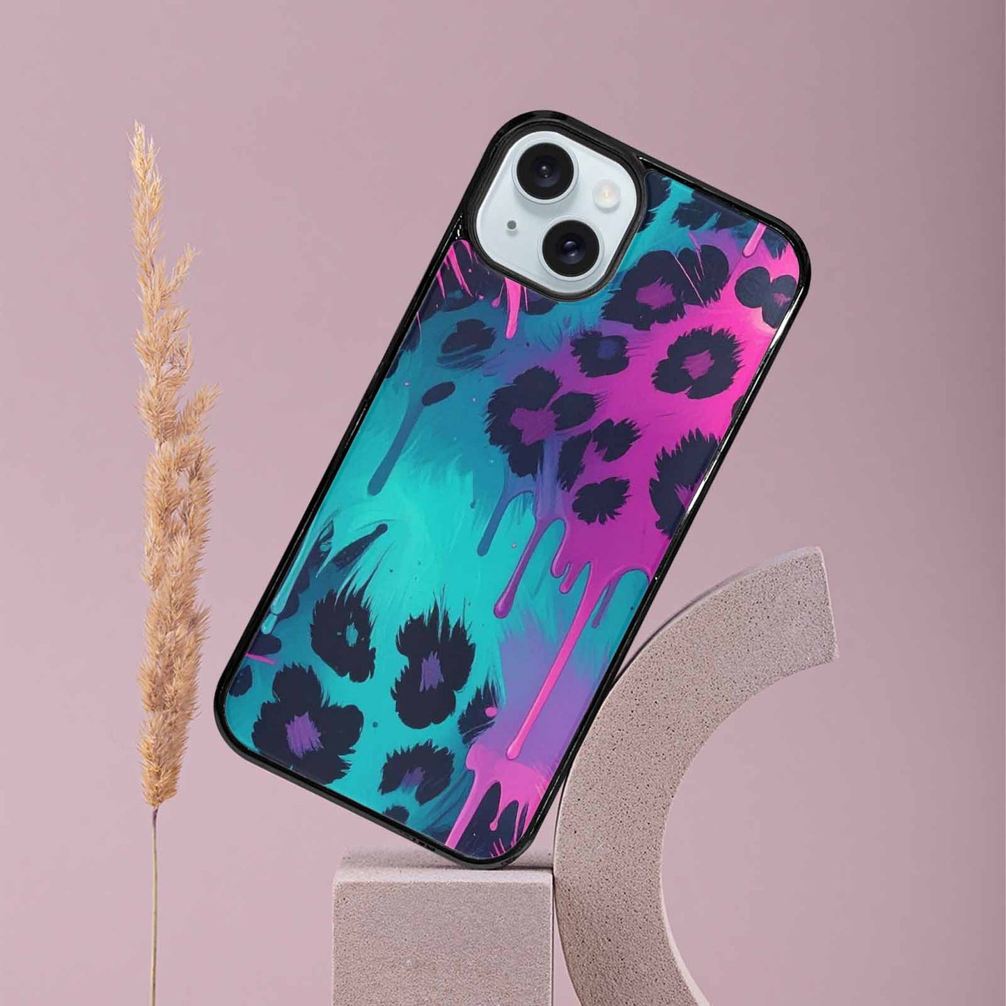 iPhone 15 Plus Case — Leopard Melting Neon, Custom Printed Phone Case