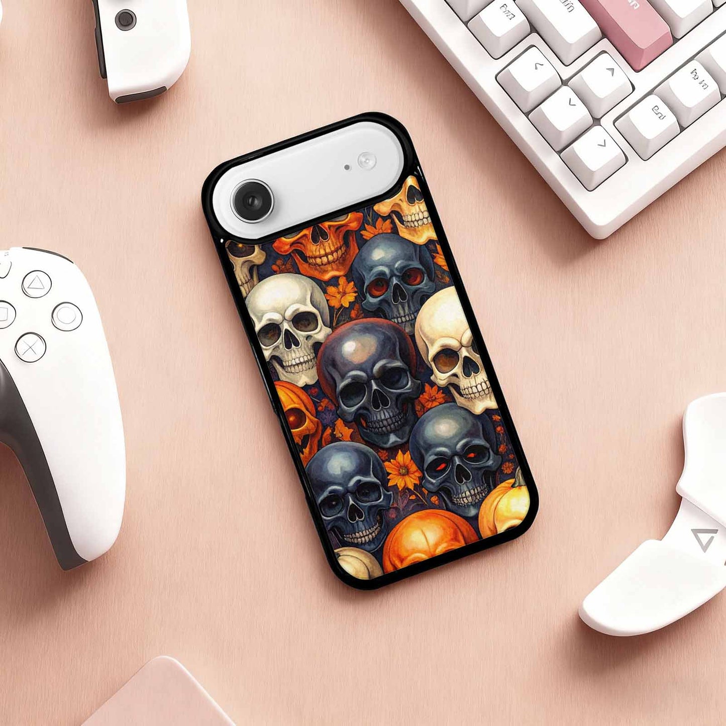 iPhone 17 Air Case — Skulls Halloween Orange Black Small Gothic, Custom Print Case Cover