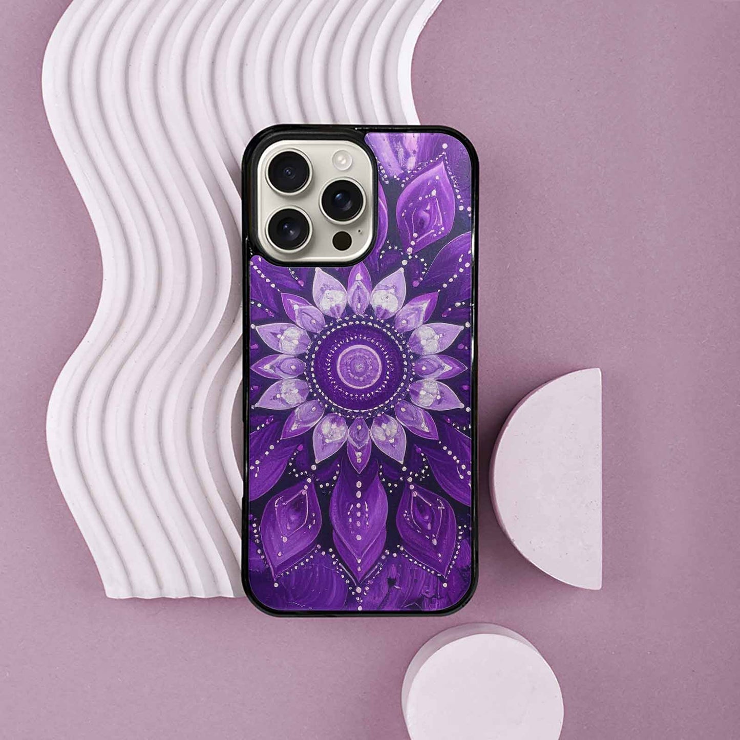 iPhone 16 Pro Max Case — Purple Mandala Bohemian Print Edge To, Original Design Phone Case