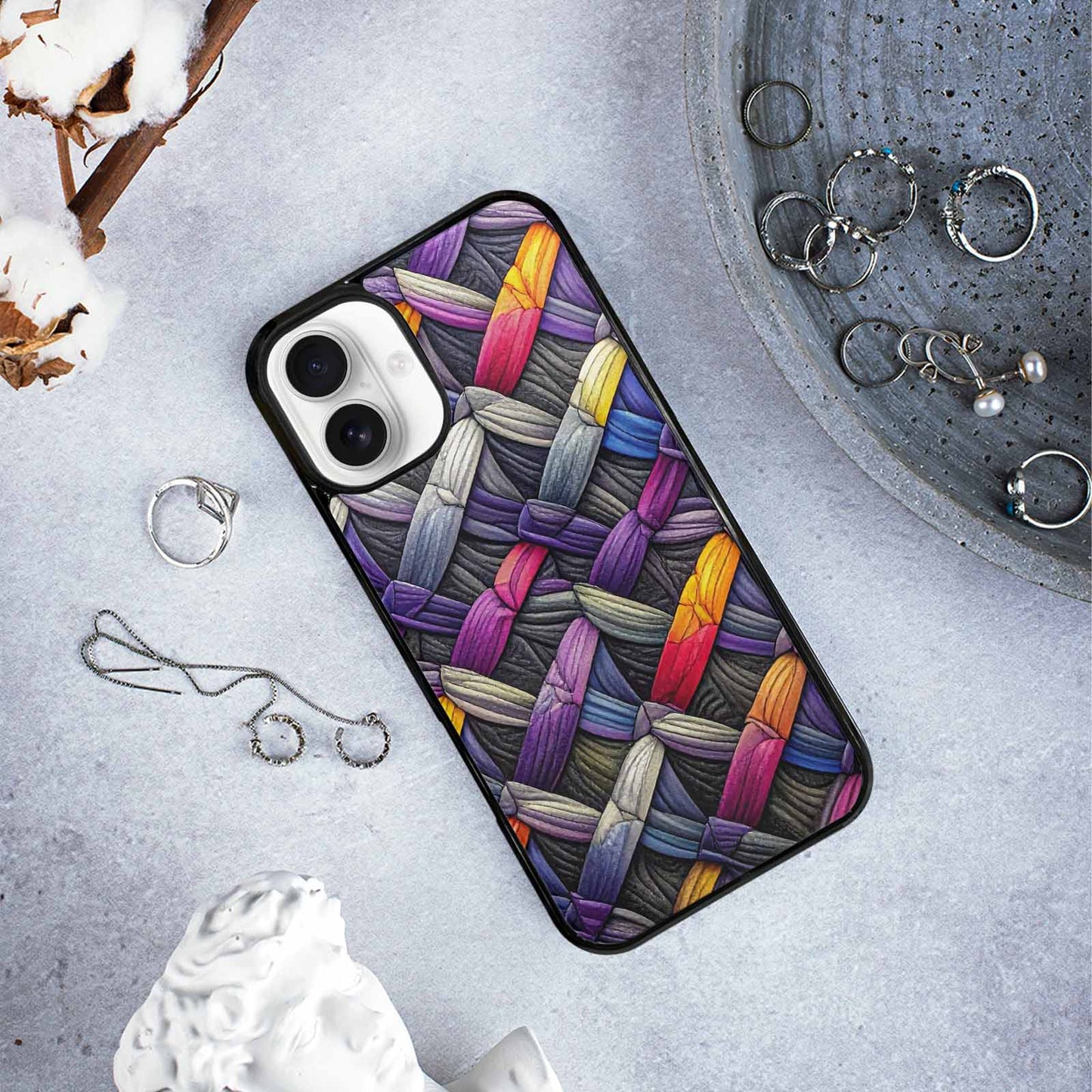 iPhone 16 Plus Case — Asexual Flag Color Theme Small Rainbow, Custom Designed Case Cover