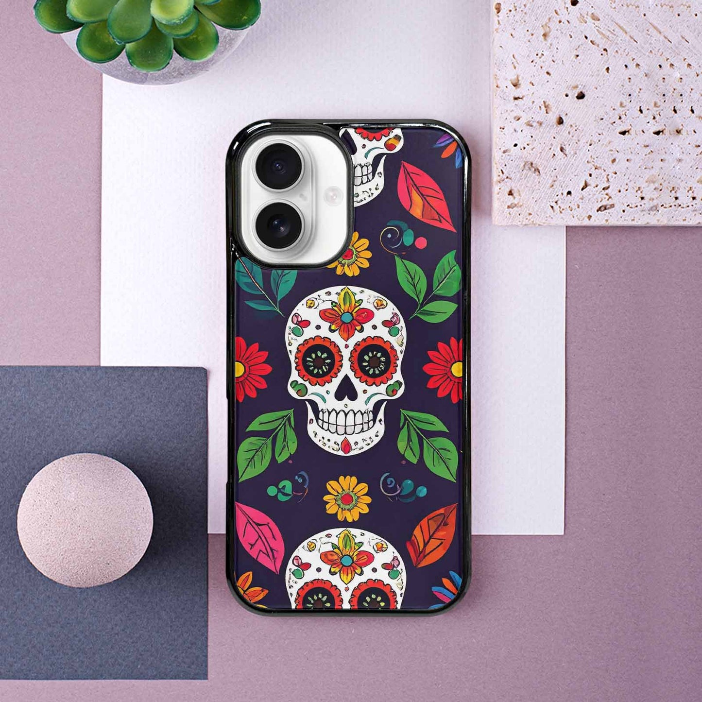 iPhone 16 Case — Sunflowers And Skulls, Custom Art Phone Cover