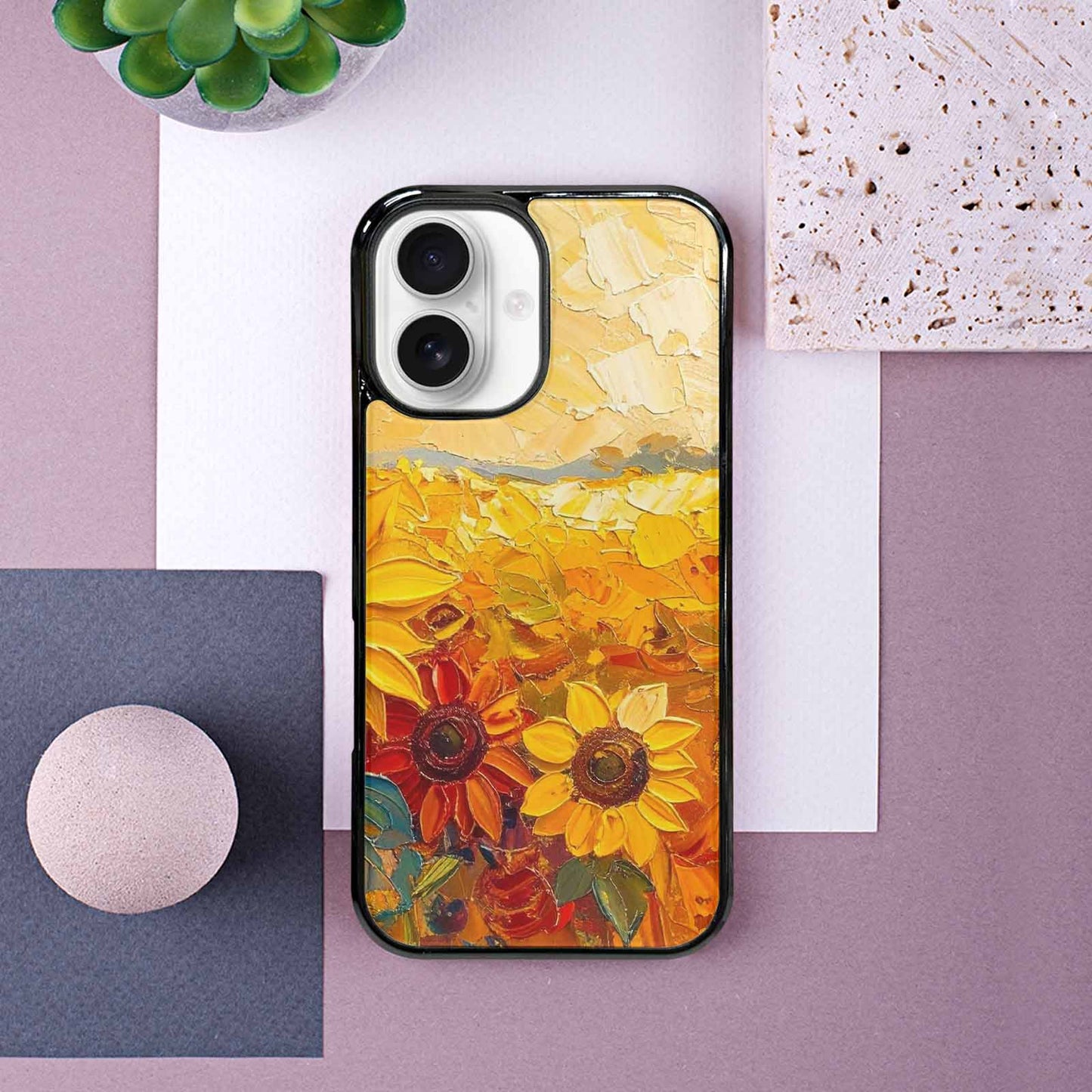iPhone 16 Case — Impressionist Sunflower Brushstroke Pattern Hundreds Of, Customized Protective Case