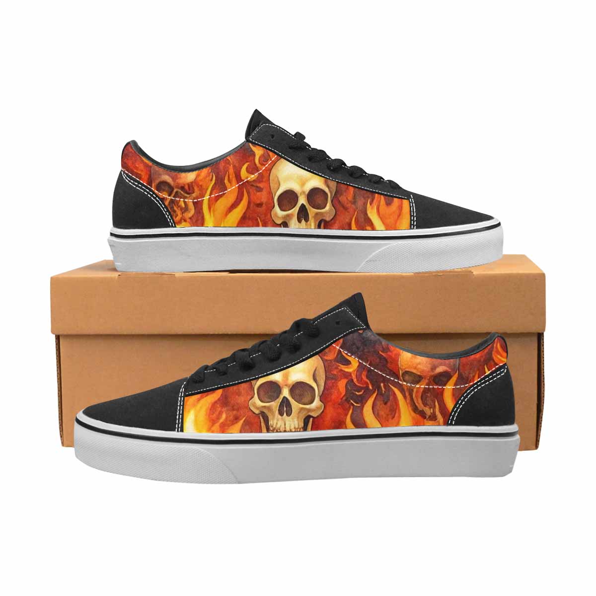 WOMEN'S Skulls - Flaming Canvas Lace-Up Wallpaper Art Custom Sneakers