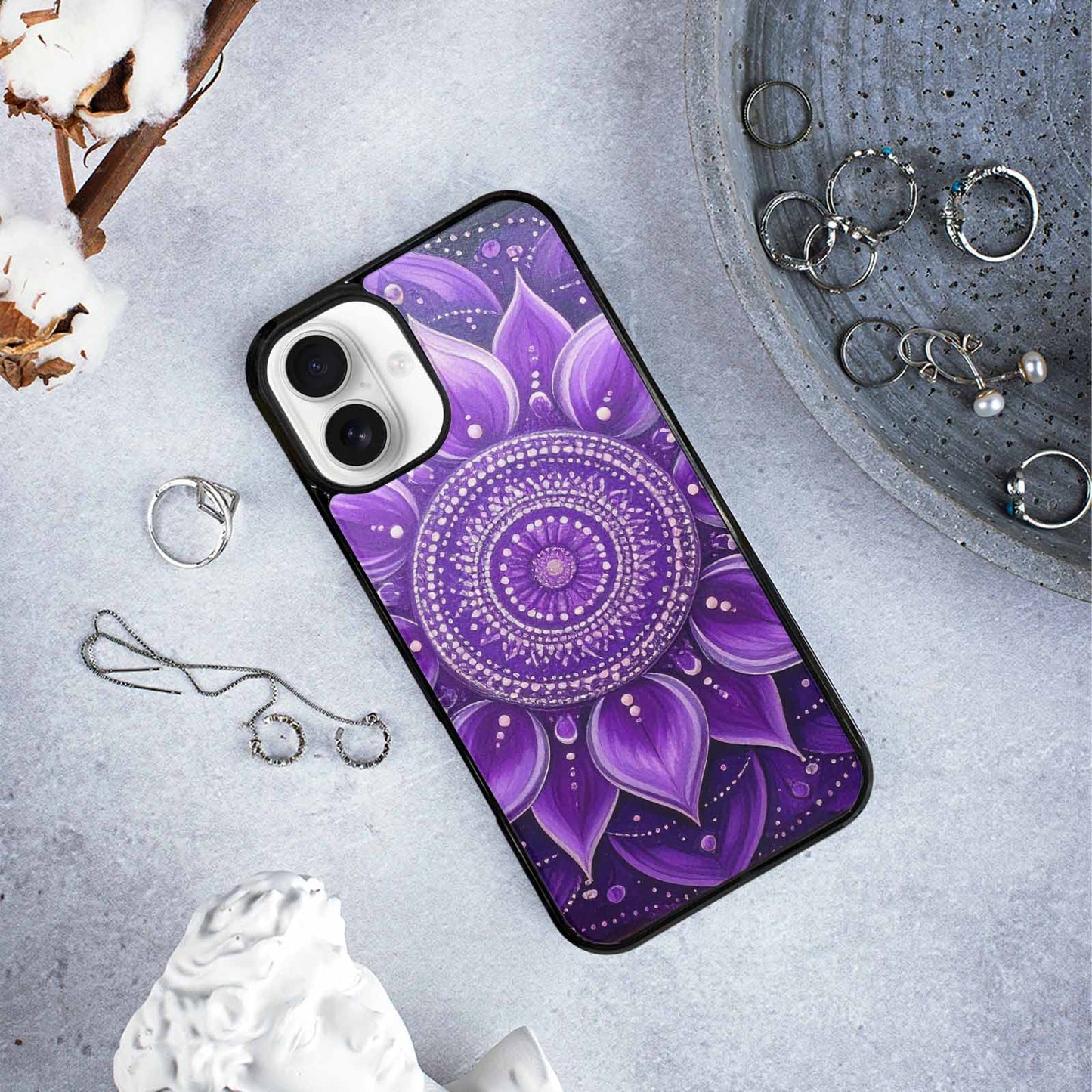 iPhone 16 Plus Case — Purple Mandala Bohemian Print Edge To, Unique Phone Case Design