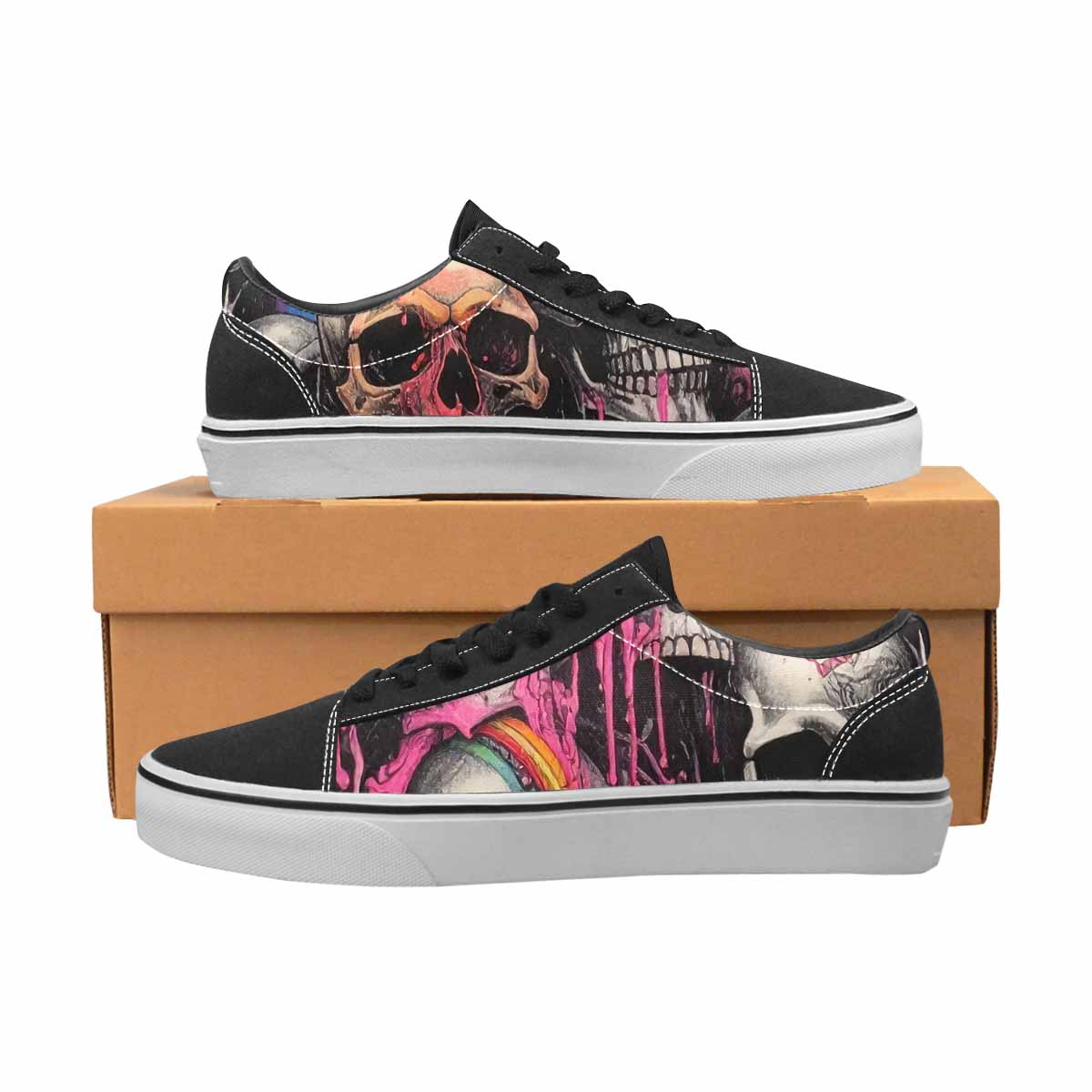 WOMEN'S Rainbow From Skull S Lace-Up Canvas Neon Fantasy Custom Shoes