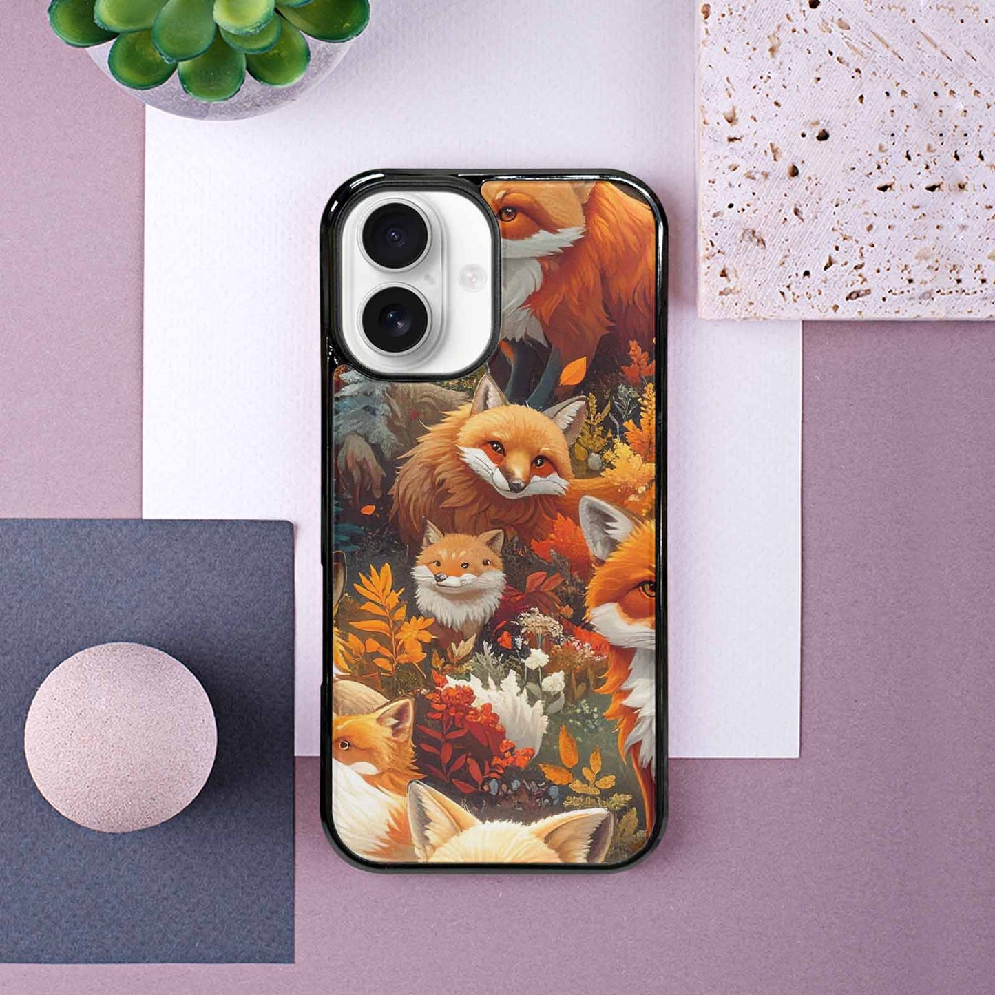 iPhone 16 Case — Fox Forest Fox Forest Pattern Hundreds, Custom Designed Case Cover