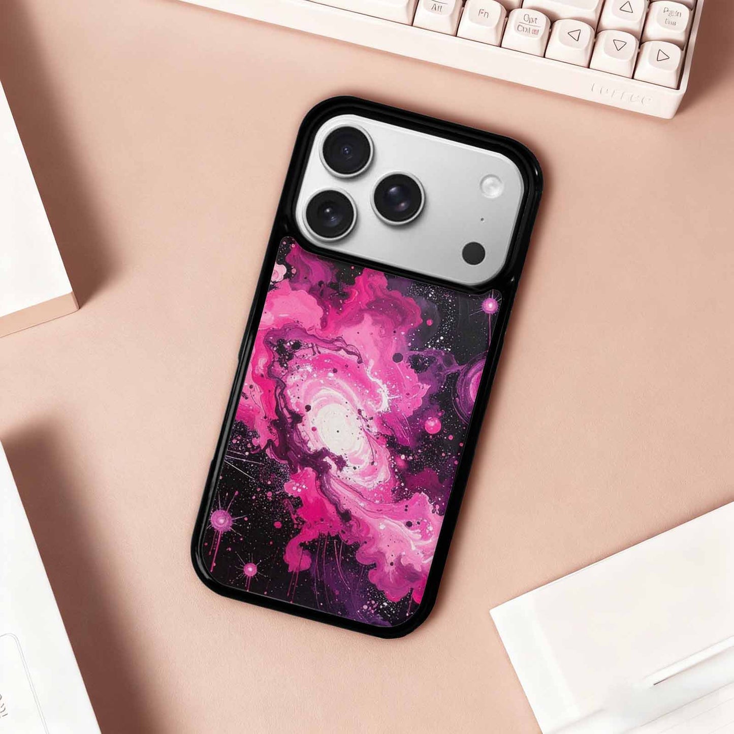 iPhone 17 Pro Case — Galaxy Nebula Black Pink Ink Galaxy, Custom Art Phone Cover
