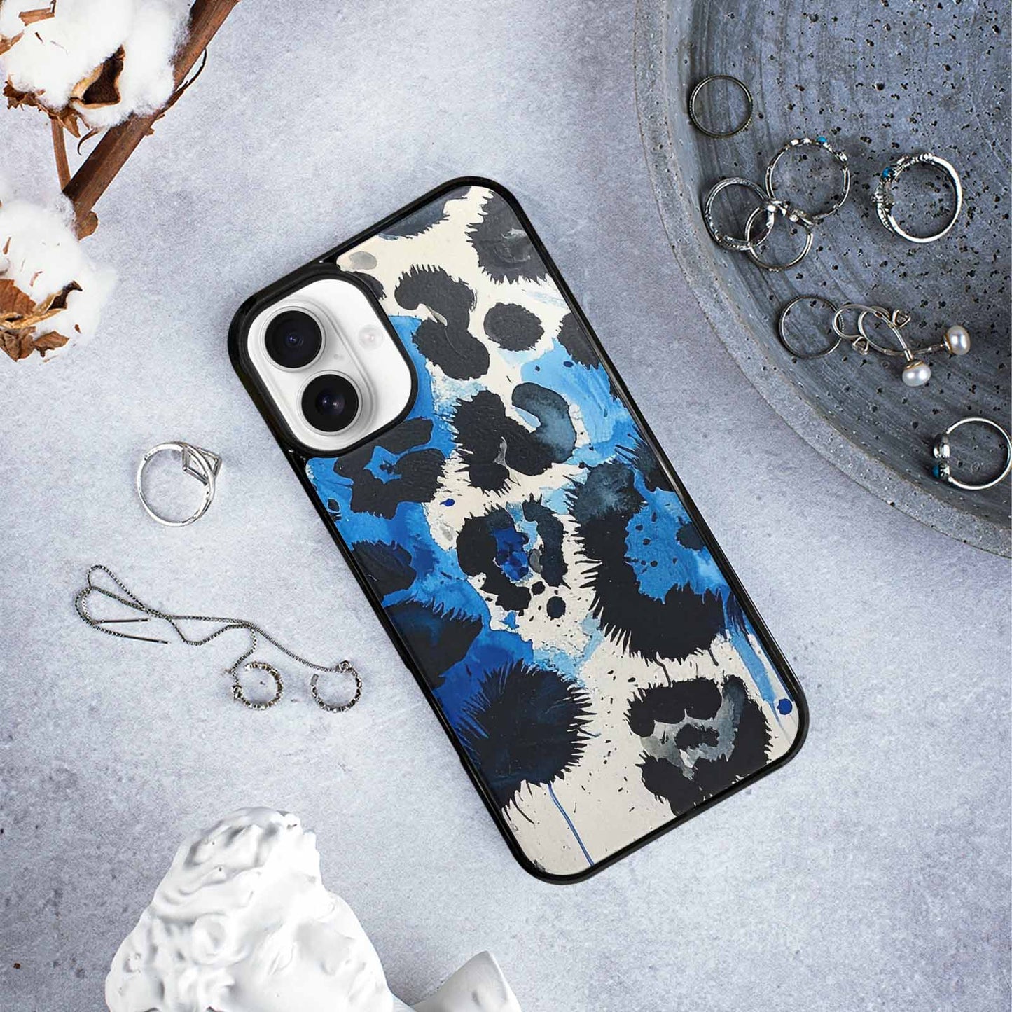 iPhone 16 Plus Case — Animal Print Black Blue Ink Animal, Custom Art Phone Cover