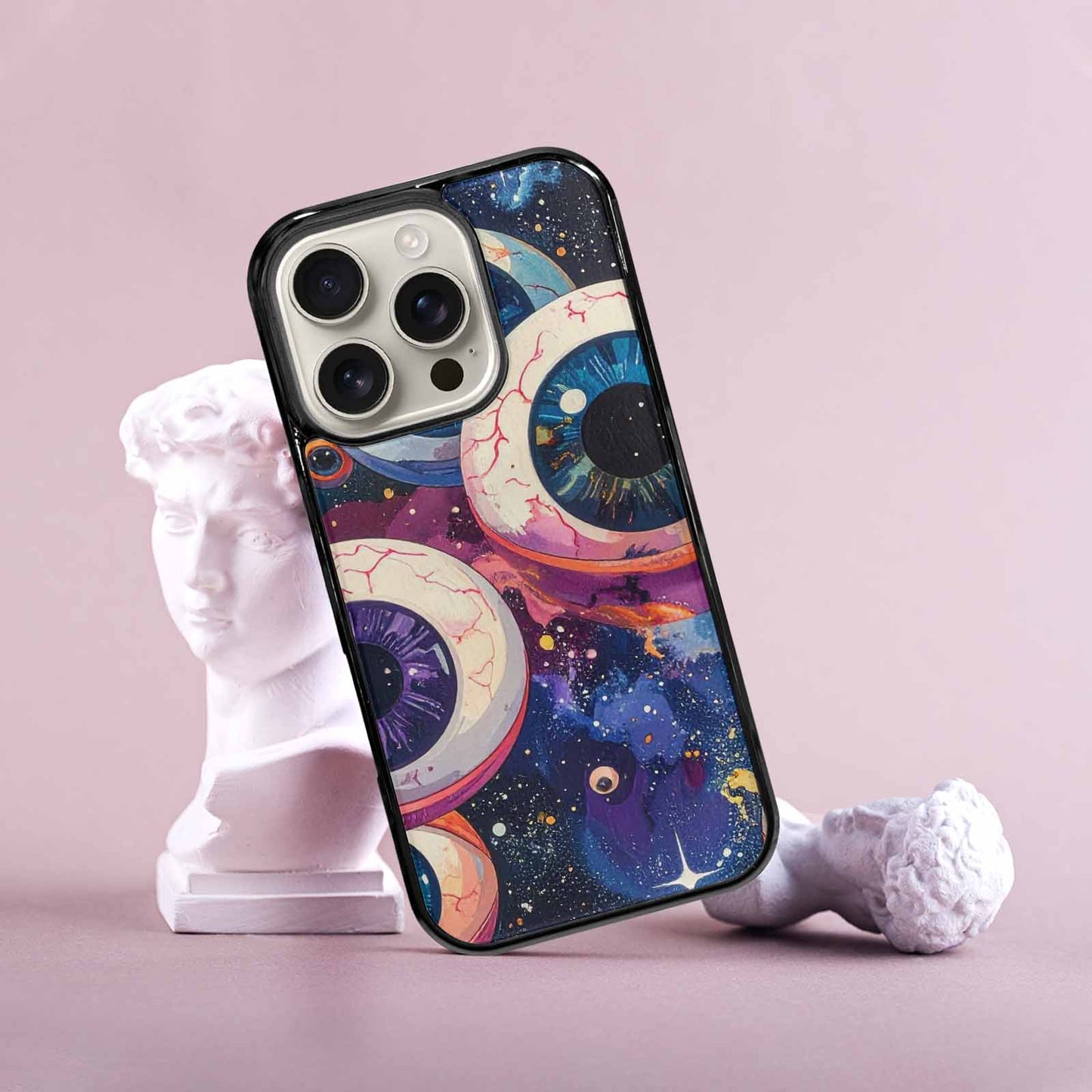 iPhone 16 Pro Case — Cartoon Eyeballs Galaxy Personalized Phone Cover, Custom Print Case Cover
