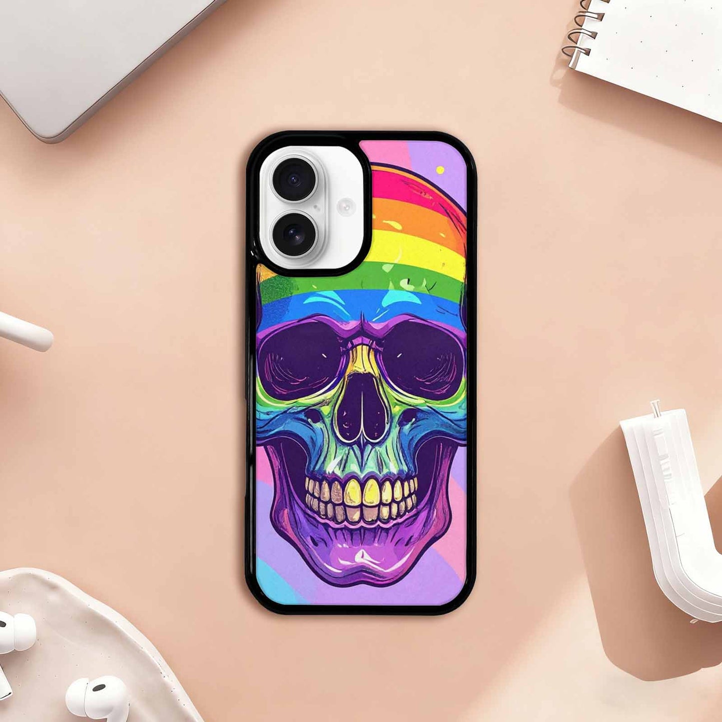 iPhone 17 Case — Rainbow Pride Skull Seamless Gothic Skulls, Personalized Phone Case