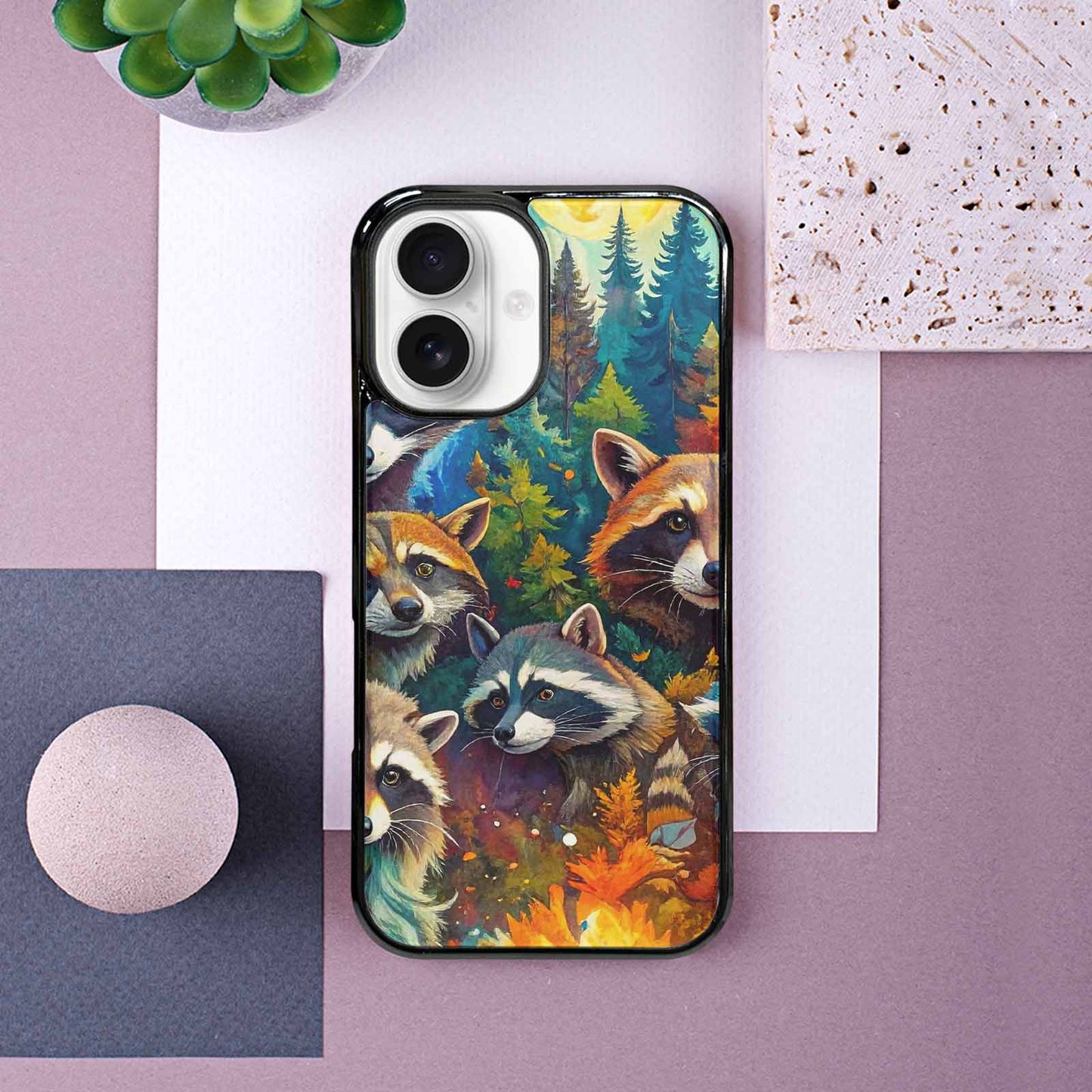 iPhone 16 Case — Raccoon Bandit Raccoon Bandit Pattern Hundreds, Custom Art Phone Cover