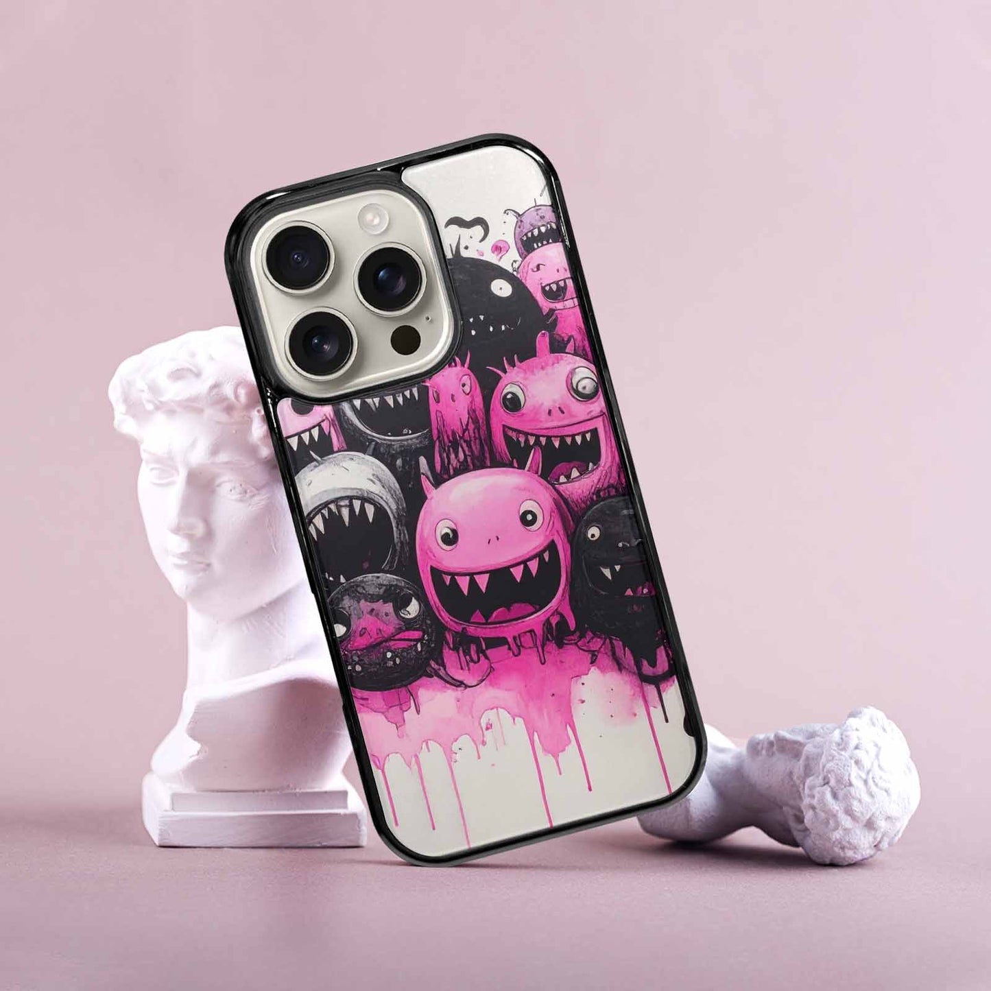 iPhone 16 Pro Case — Monsters General Black Pink Ink Cartoon, Customized Protective Case