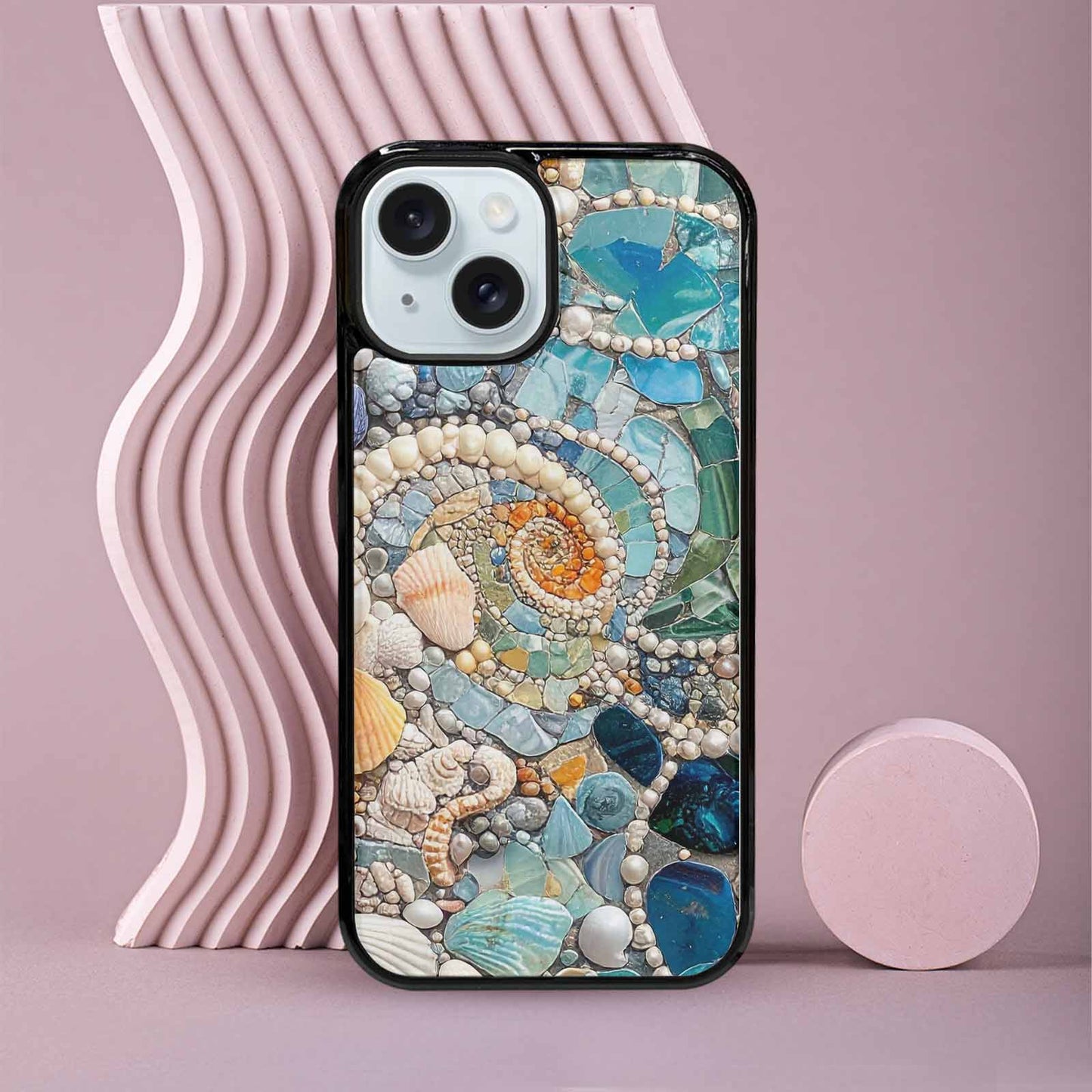 iPhone 15 Case — Seashell Collage Seashell Collage Pattern Hundreds, Custom Printed Phone Case