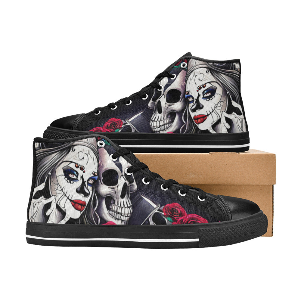 MEN'S Woman Skulls Men’S High Top Canvas Neon Fantasy Custom Shoes