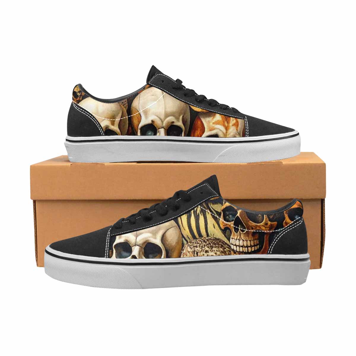 WOMEN'S Skulls Lace-Up Canvas Melting Art Custom Sneakers