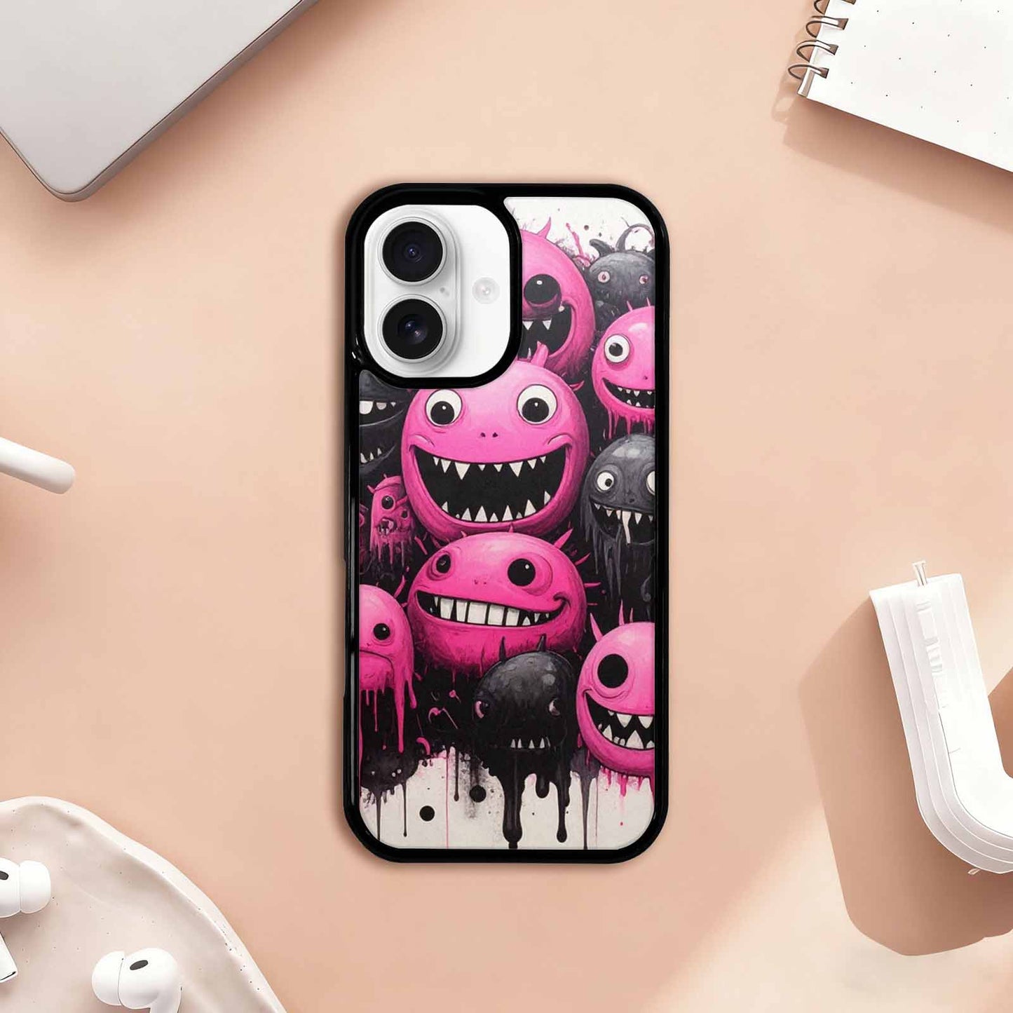 iPhone 17 Case — Black & Pink Ink Cartoon Cute, Personalized Phone Case