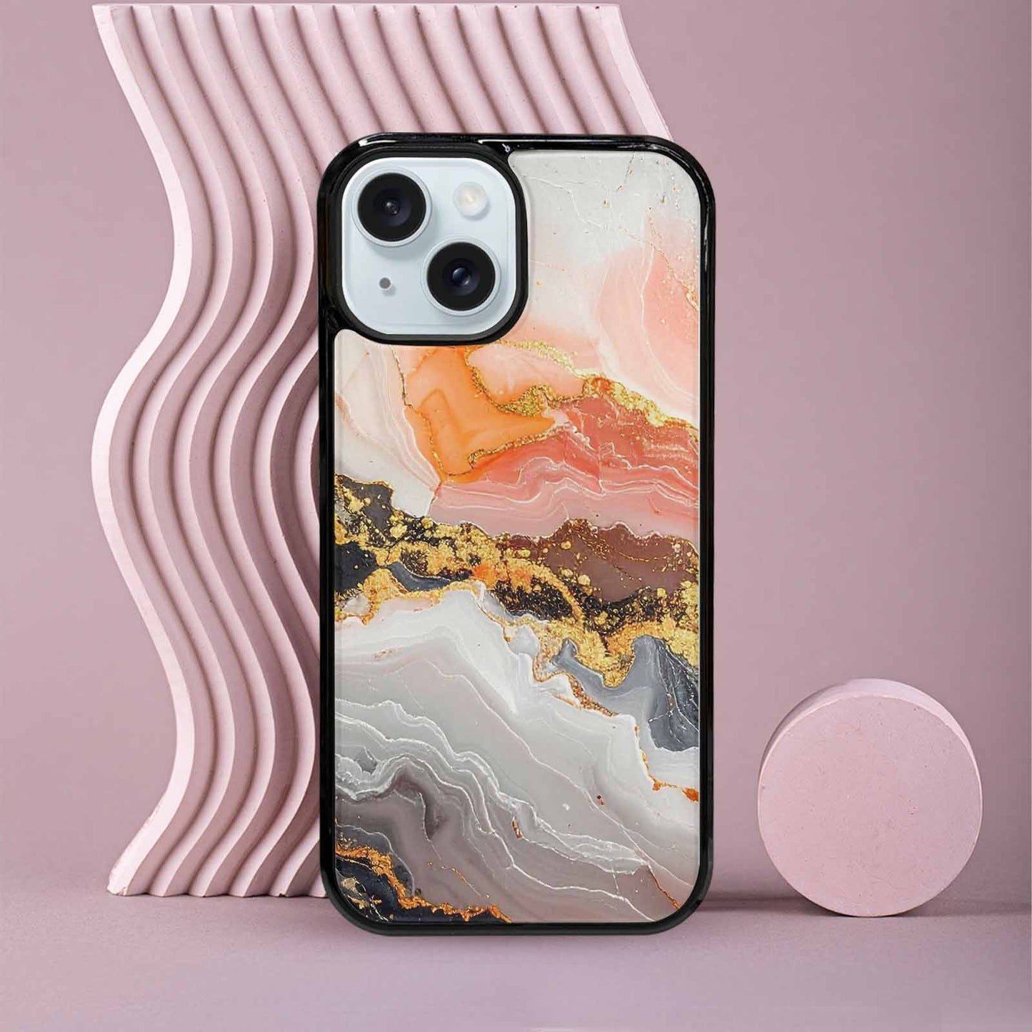 iPhone 15 Case — Marble Vein Marble Veins Pattern Hundreds, Customized Protective Case