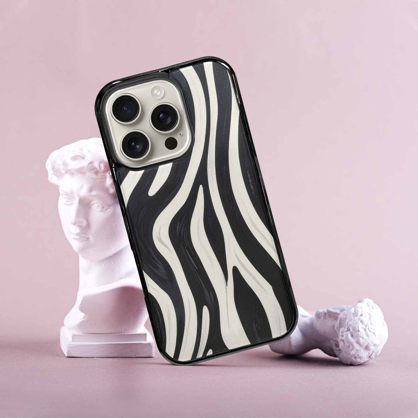iPhone 16 Pro Case — Modern Zebra Stripe Print Crisp Black, Custom Designed Case Cover