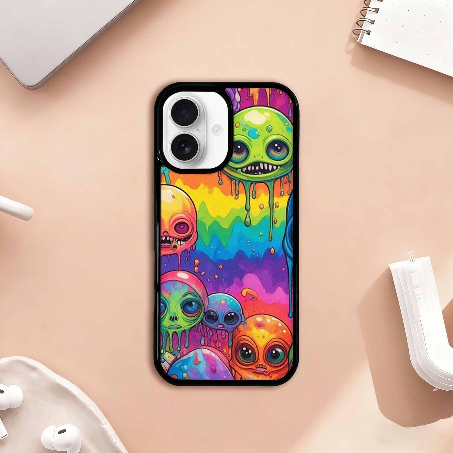 iPhone 17 Case — Melting Aliens Pattern Alien Scifi, Customized Protective Case