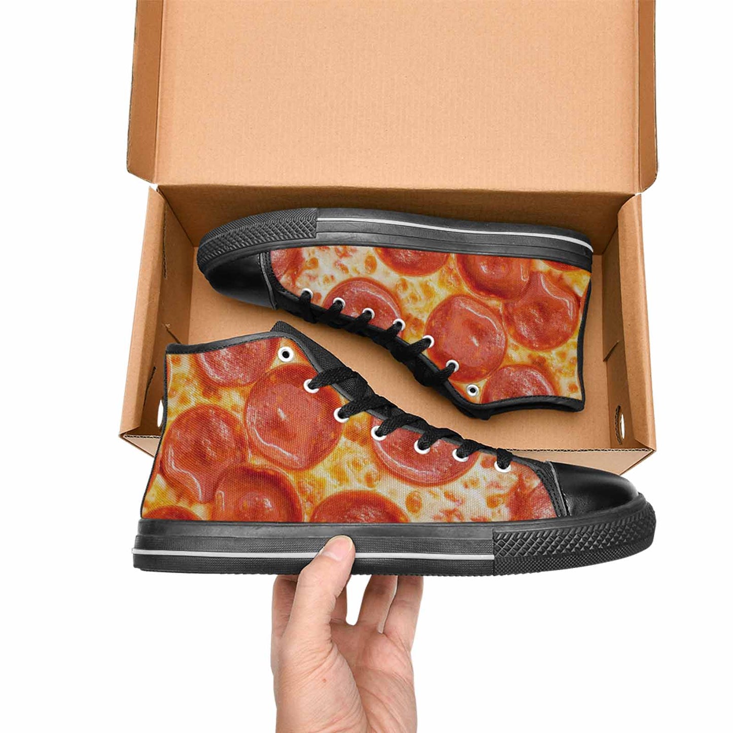 MEN'S Pepperoni Pizza Print High Top Canvas Grunge Sneakers