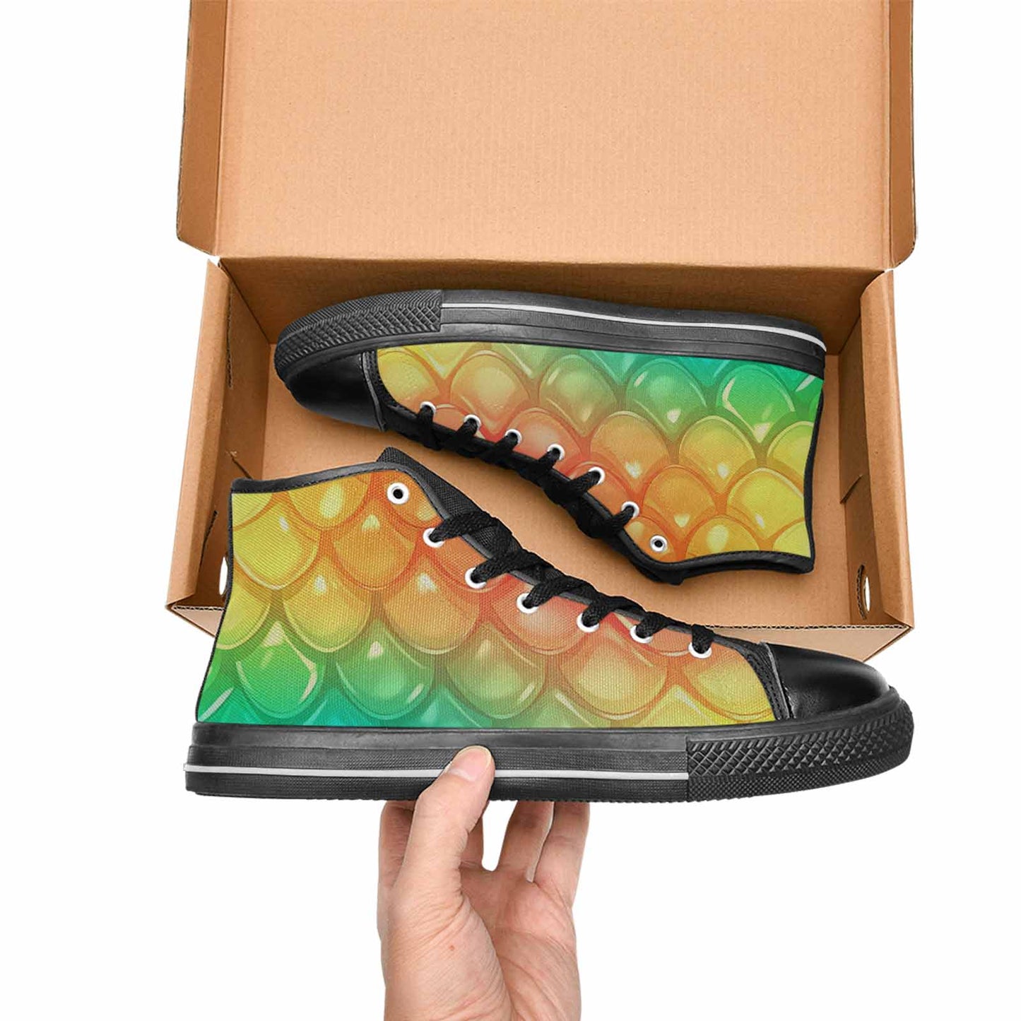 MEN'S Dark Snake Print High Top Canvas Vivid Custom Sneakers