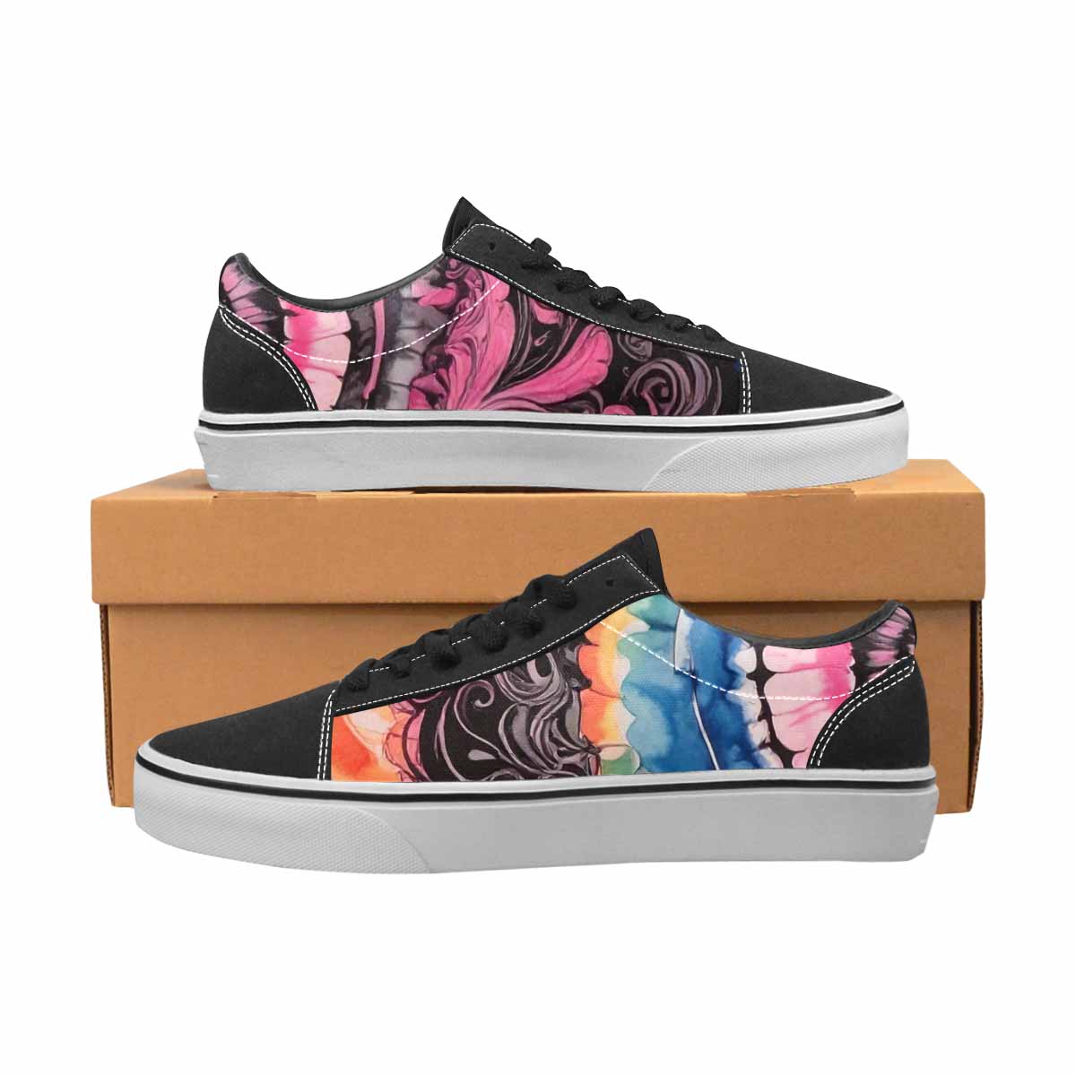 MEN'S Tie Dye Black & Pink Ink Canvas Bold Print Kaleidoscope Custom Shoes