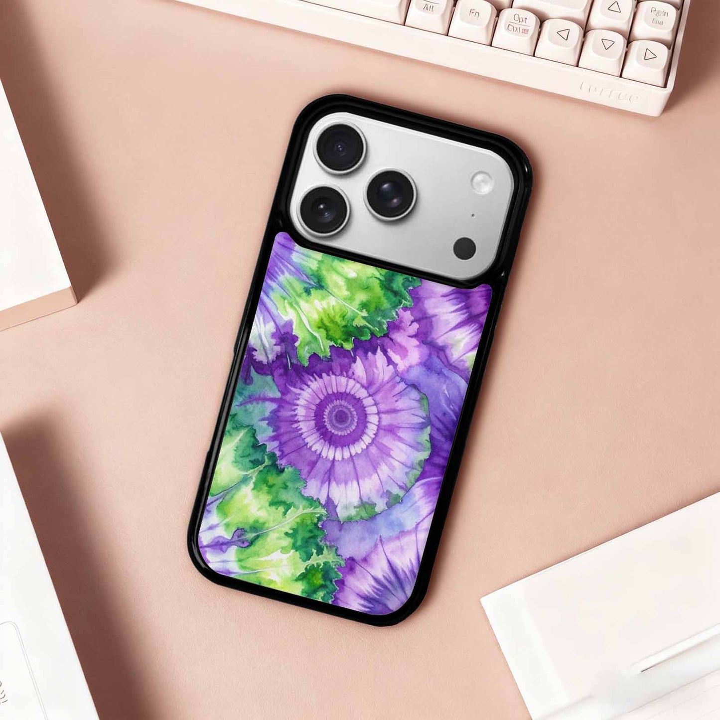 iPhone 17 Pro Case — Tie Dye Purple Green Blended Tie, Personalized Phone Case