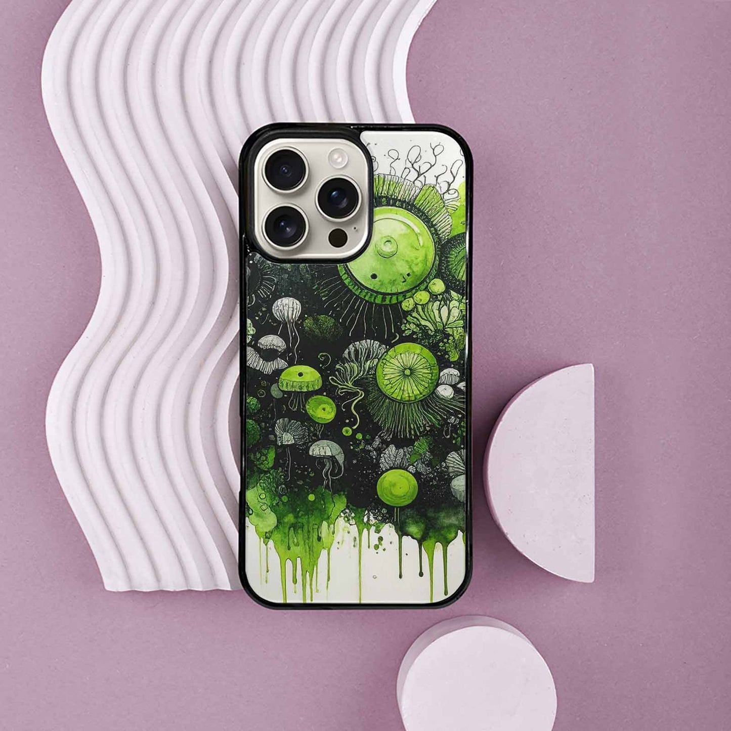 iPhone 16 Pro Max Case — Sea Creature Burst Black Green Ink, Custom Made Phone Cover