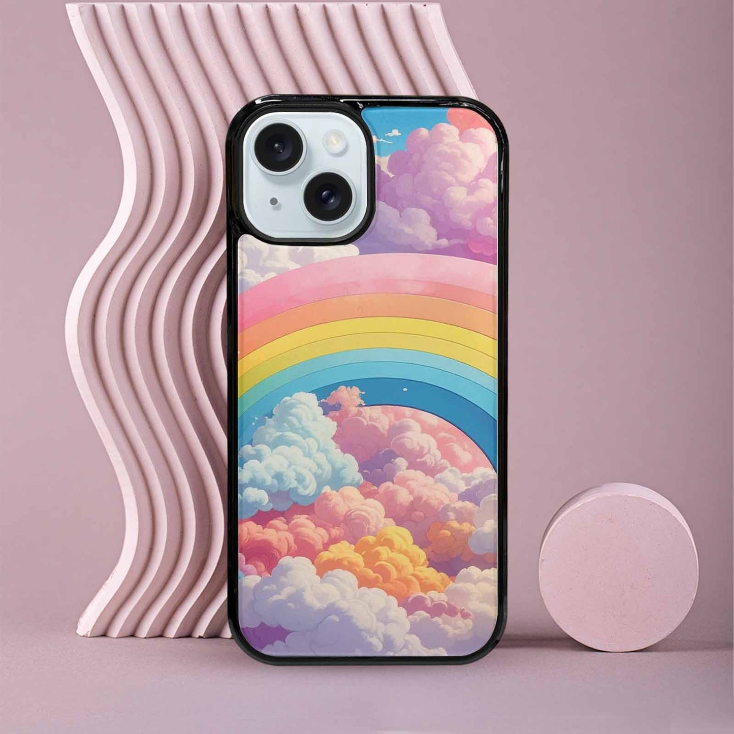 iPhone 15 Case — Cloud And Rainbow Burst Pattern Hundreds, Personalized Phone Case