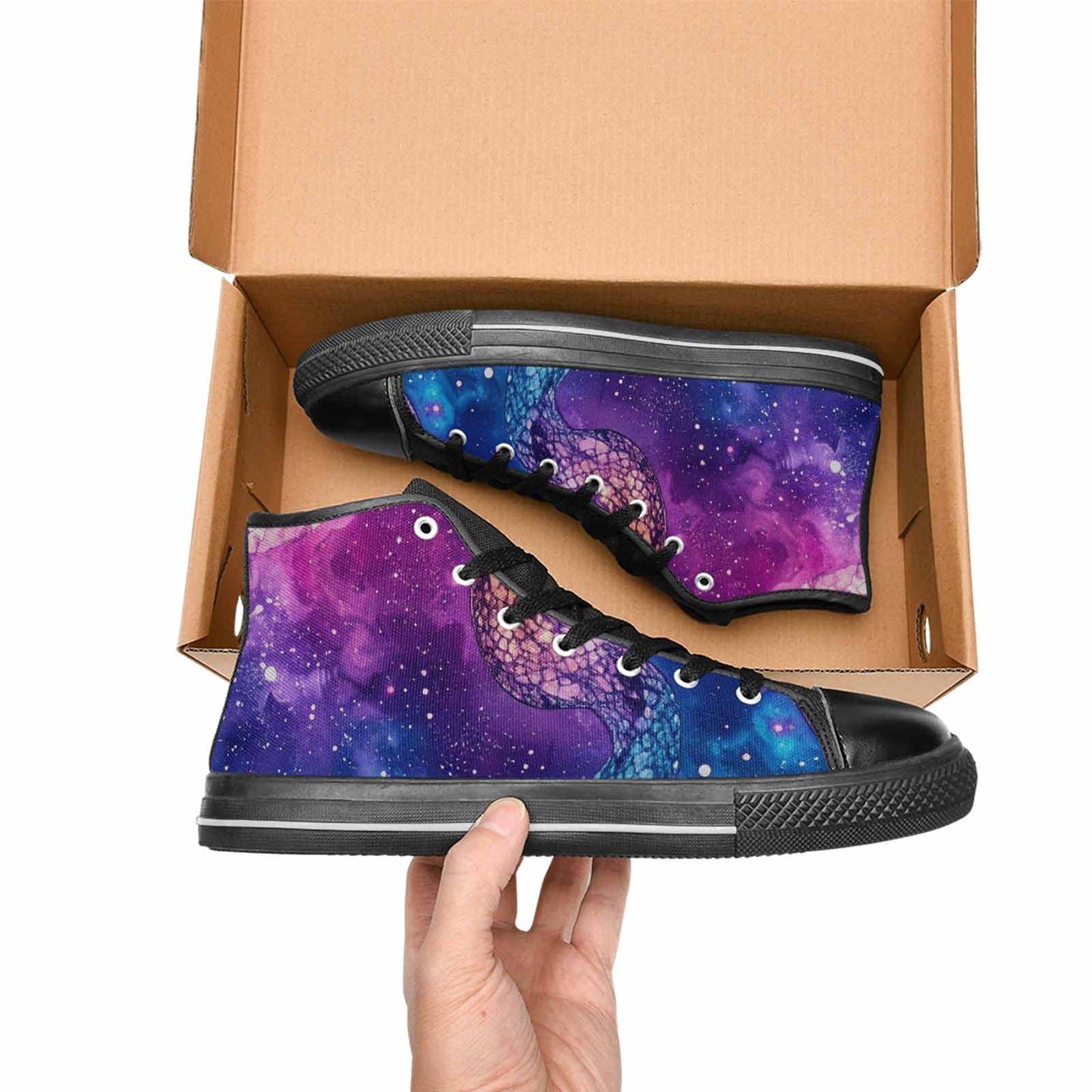 MEN'S Galaxy Snake Print High Top Canvas Dark Academia Custom Sneakers