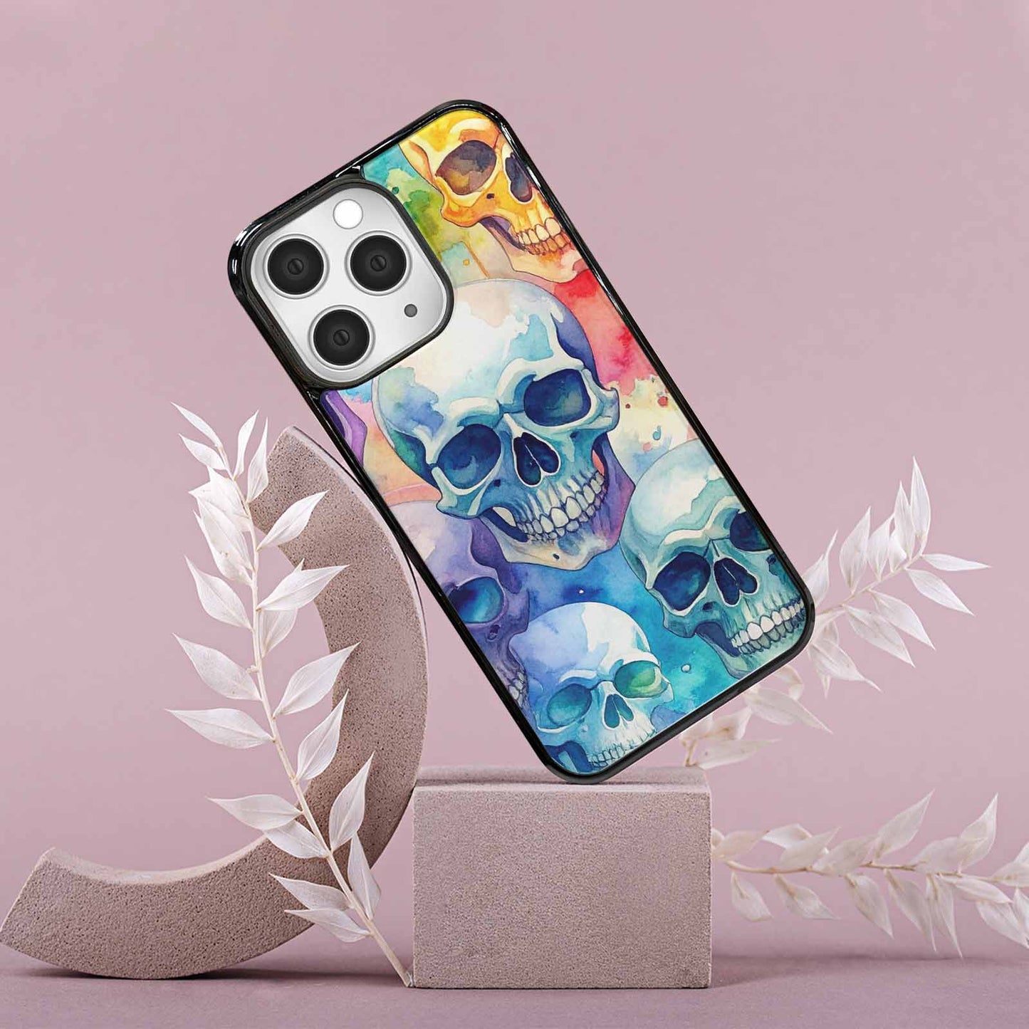 iPhone 15 Pro Max Case — Kulls Watercolor Skulls Small Skull Pattern, Custom Print Case Cover