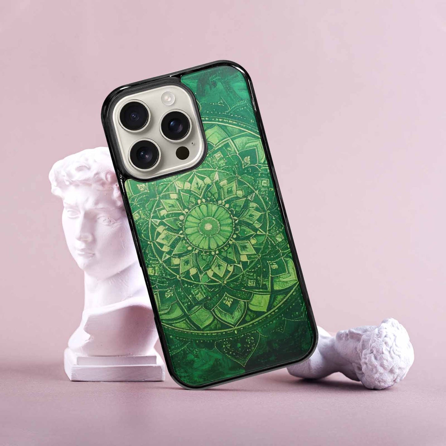 iPhone 16 Pro Case — Green Mandala Bohemian Print Edge To, Personalized Phone Case