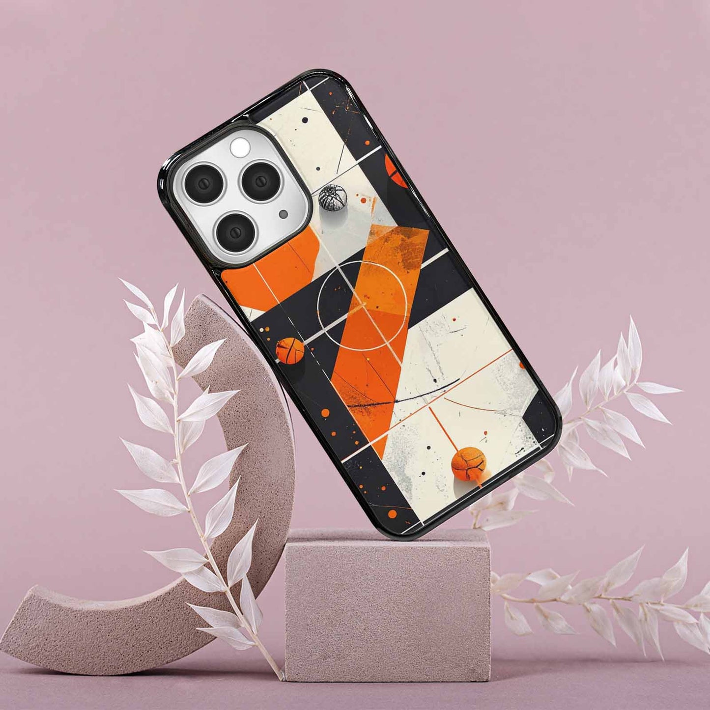iPhone 15 Pro Max Case — Basketball Pattern Court Lines And Balls, Custom Made Phone Cover