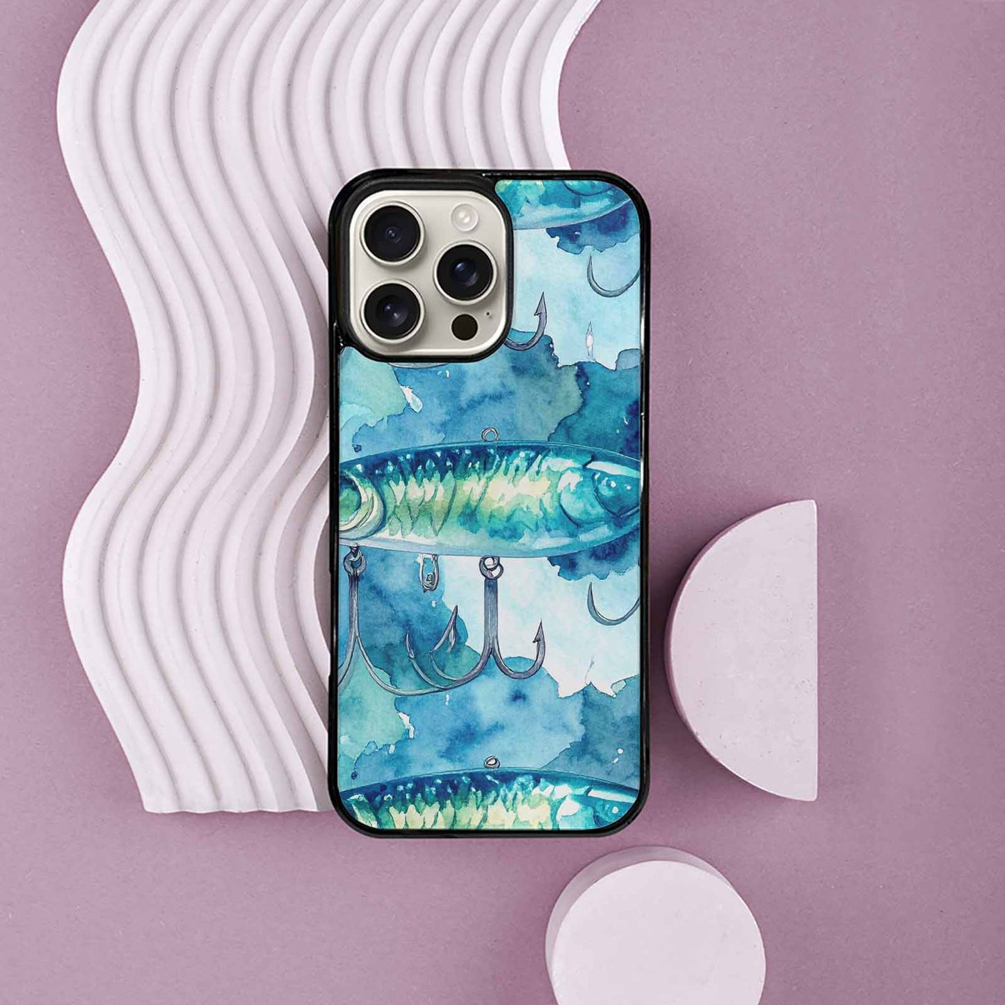iPhone 16 Pro Max Case — Fishing Lure And Hook Pattern Seamless, Original Design Phone Case