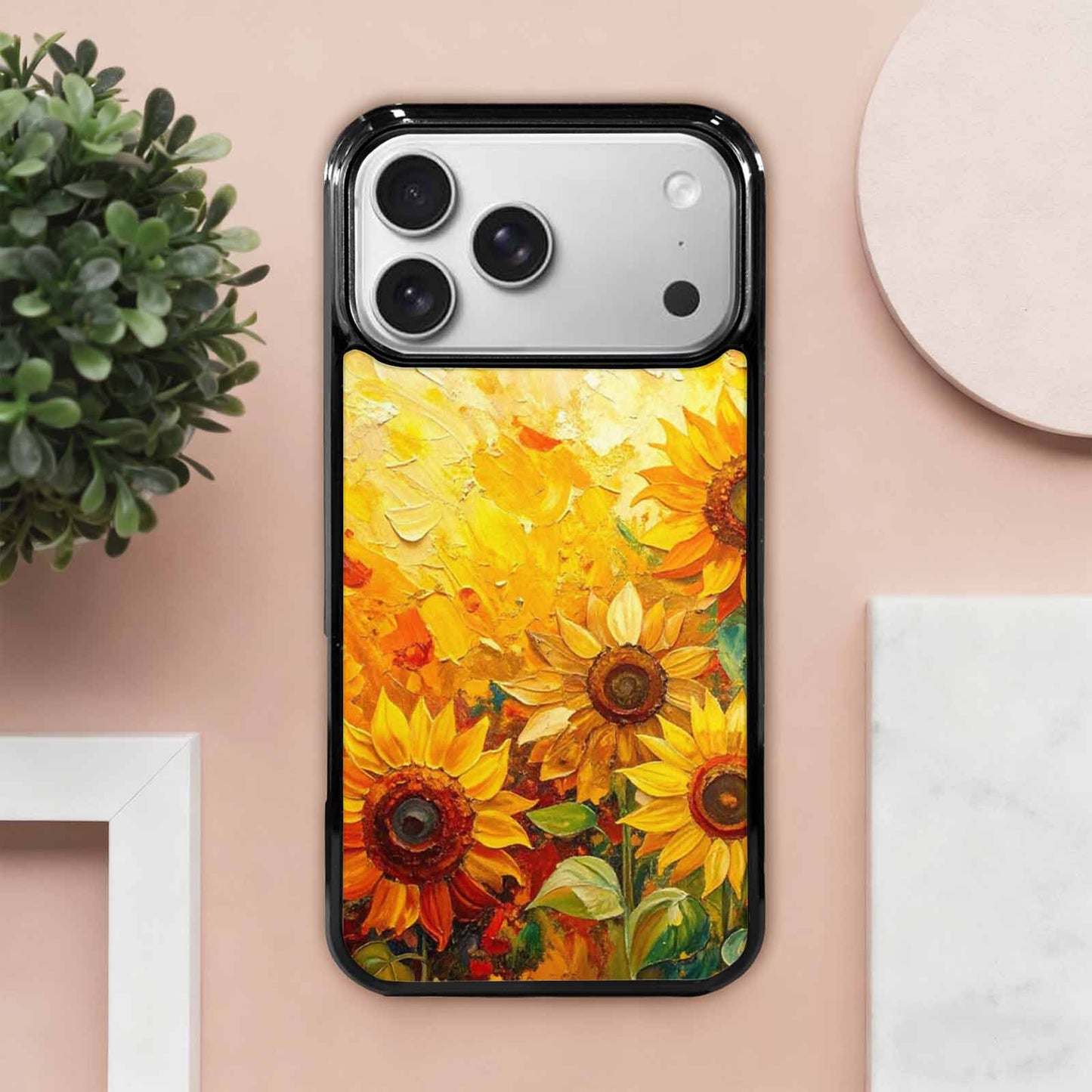 iPhone 17 Pro Max Case — Impressionist Sunflower Brushstroke Pattern Floral, Customized Protective Case