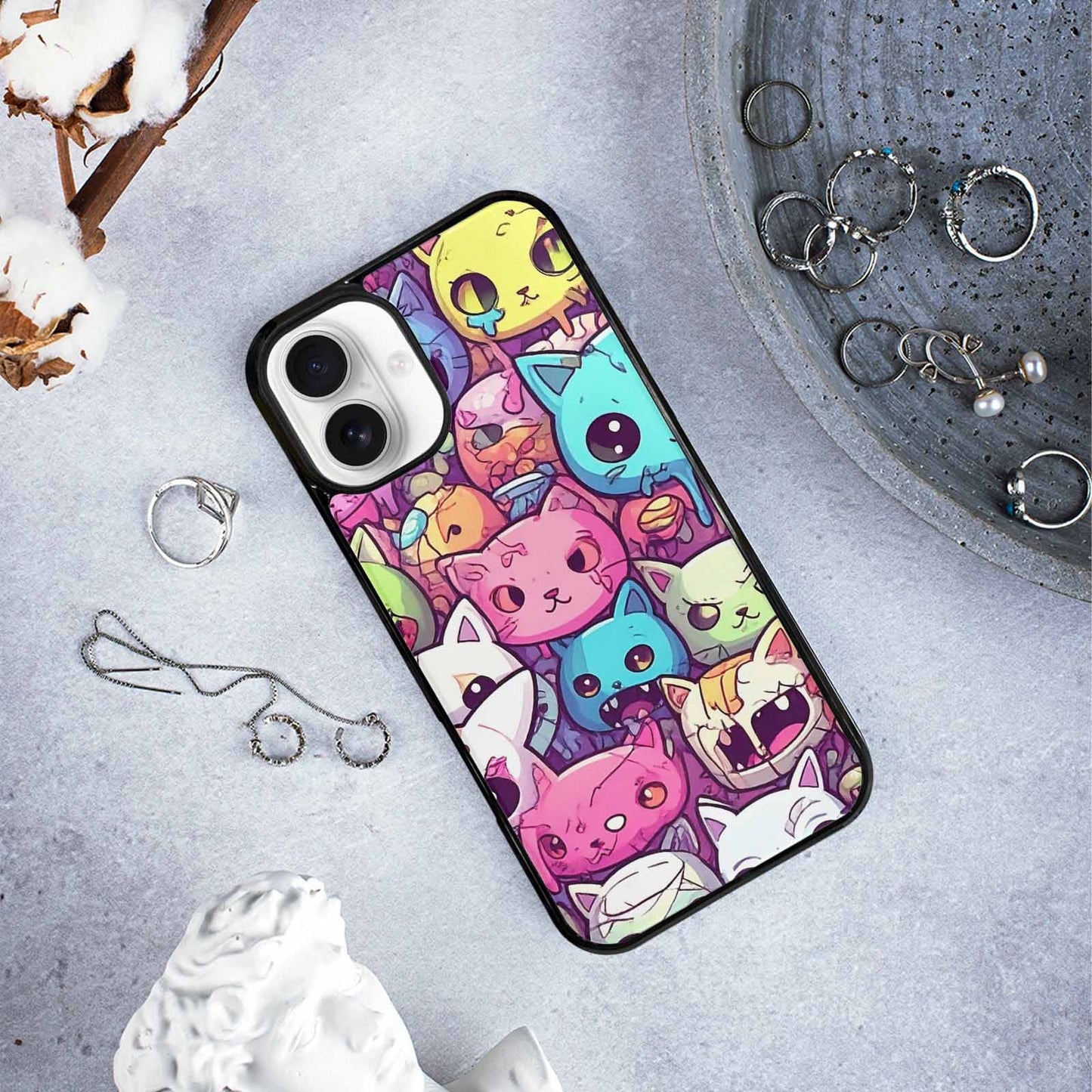 iPhone 16 Plus Case — Pastel Gore Cat Character Pattern Hundreds, Original Design Phone Case