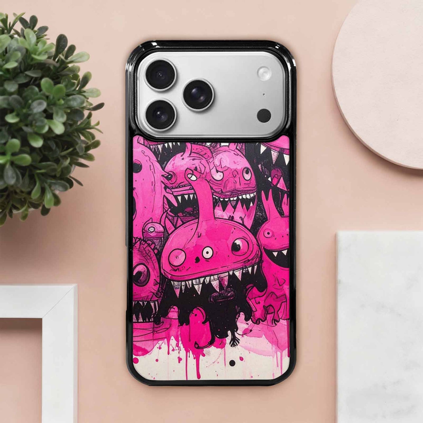 iPhone 17 Pro Max Case — Black & Pink Ink Cartoon Cute, Original Design Phone Case