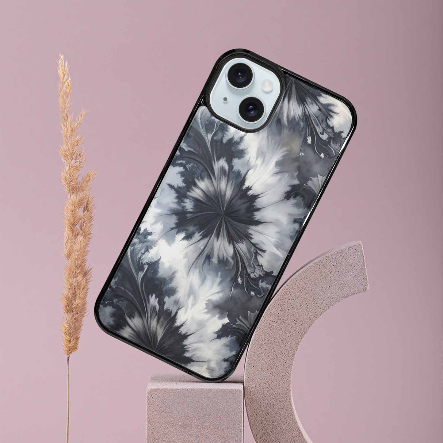 iPhone 15 Plus Case — Tie Dye Black And Gray Blended, Custom Print Case Cover