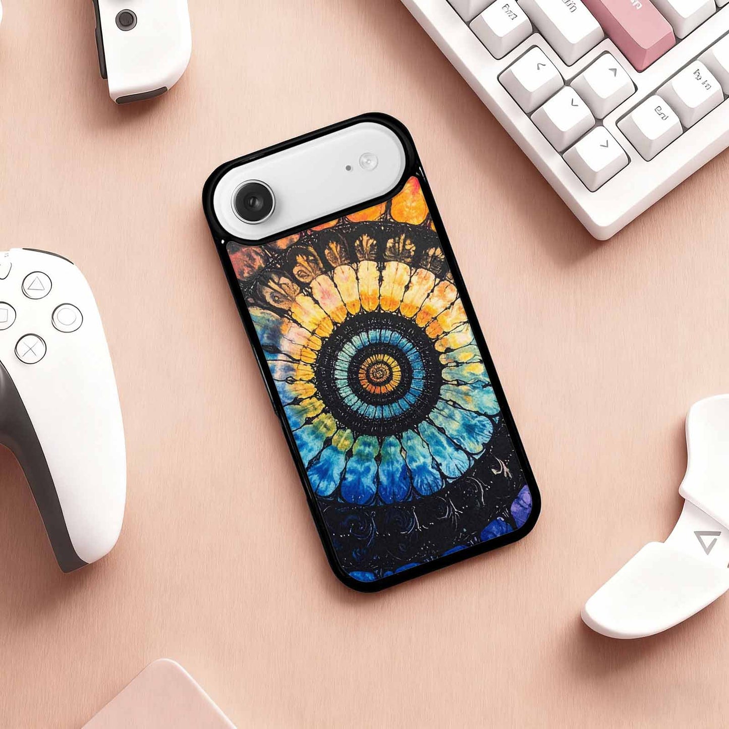 iPhone 17 Air Case — Tie Dye Swirls Black Blue Tie, Original Design Phone Case