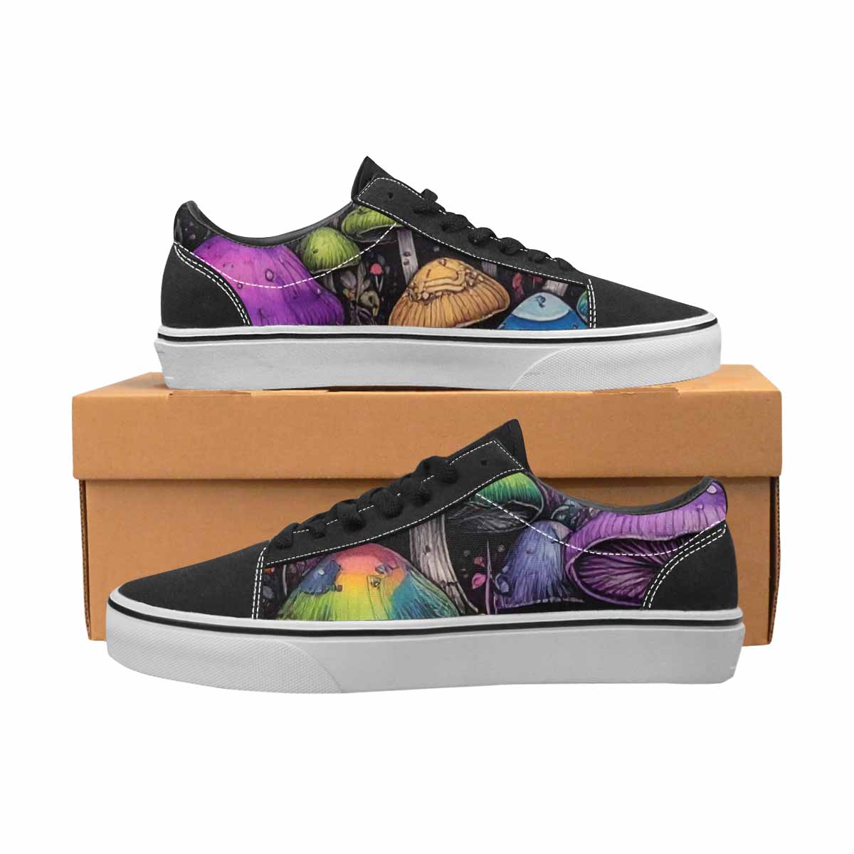 WOMEN'S Rainbow Drip Mushrooms Lace-Up Canvas Aesthetic Custom Shoes
