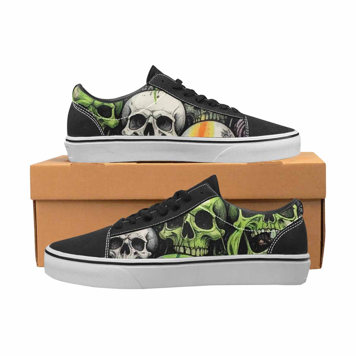 WOMEN'S Rainbow From Skull S Lace-Up Canvas Grunge Shoes